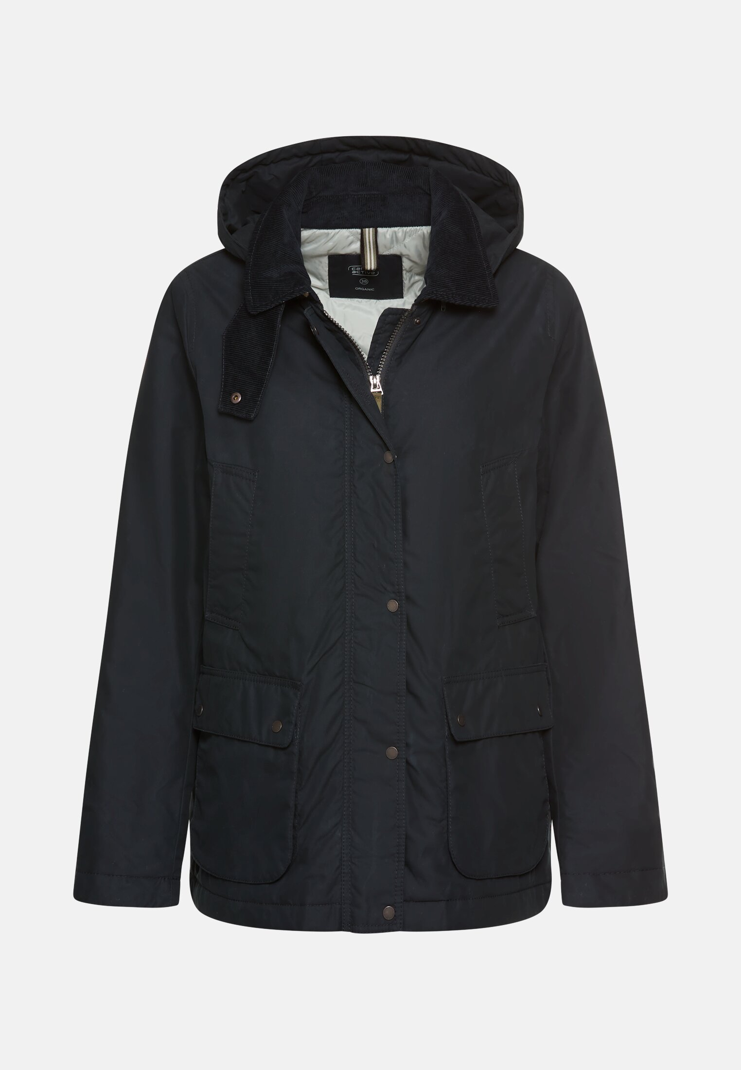 Women Outdoor Jacket with removable hood and corduroy collar Dark blue frontal front