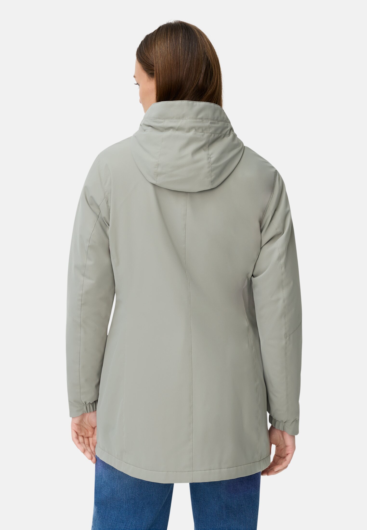 Damen Funktionsjacke aus leichtem Softshell und reflektierenden Details Dunkelsalbei getragen hinten