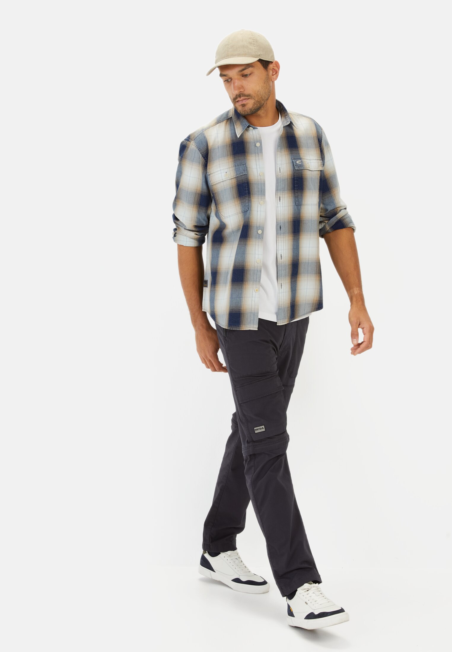 Herren Regular FIt Langarmhemd aus Baumwolle Blau-Beige