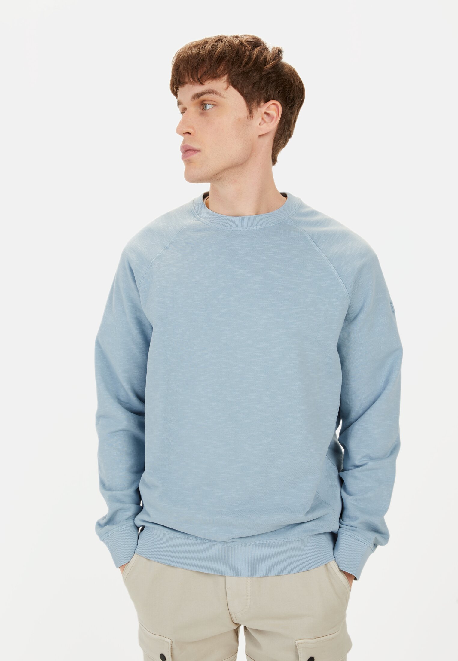 Men Sweatshirt made from pure Cotton Blue worn front