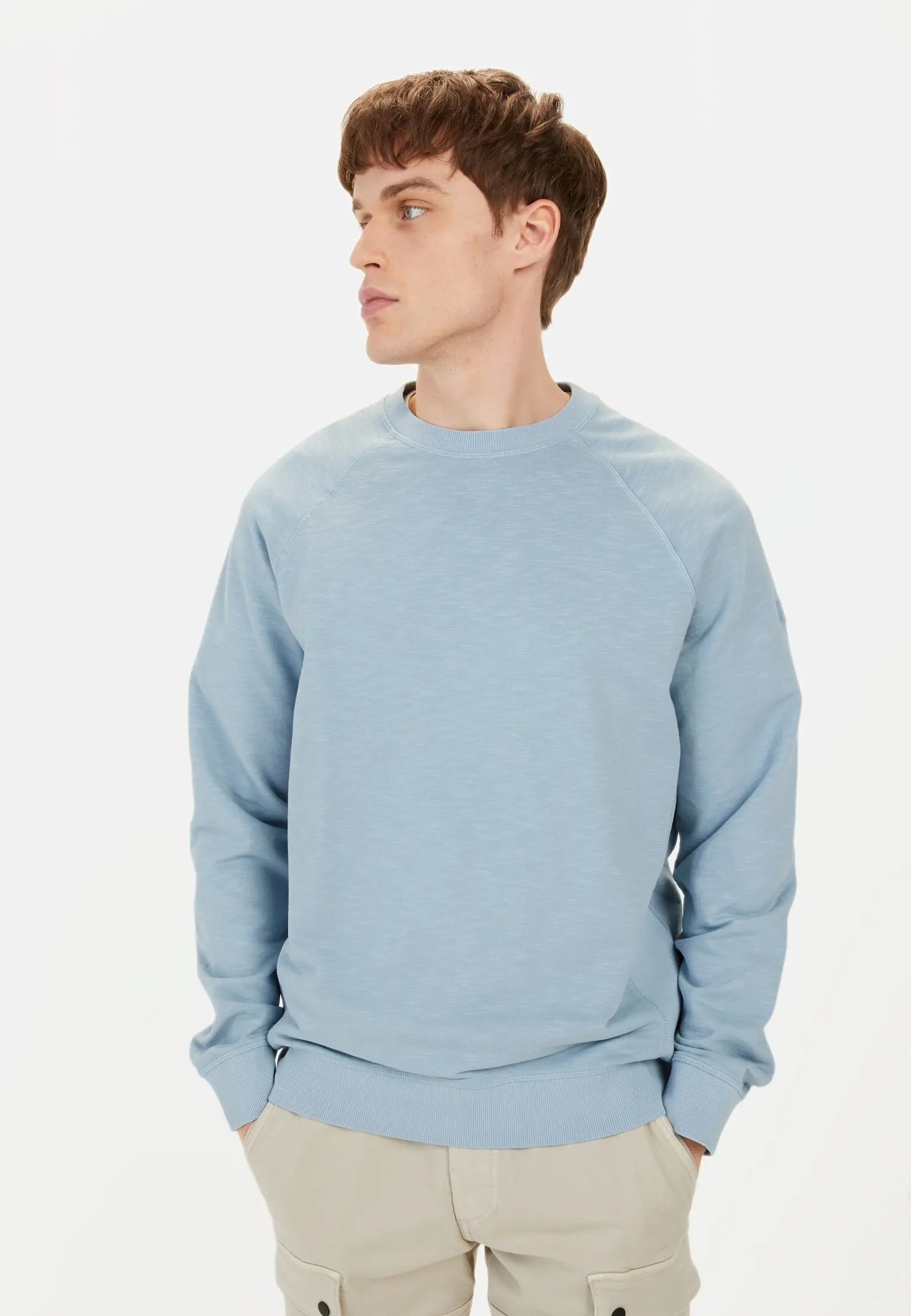 Men Sweatshirt made from pure Cotton Blue worn front