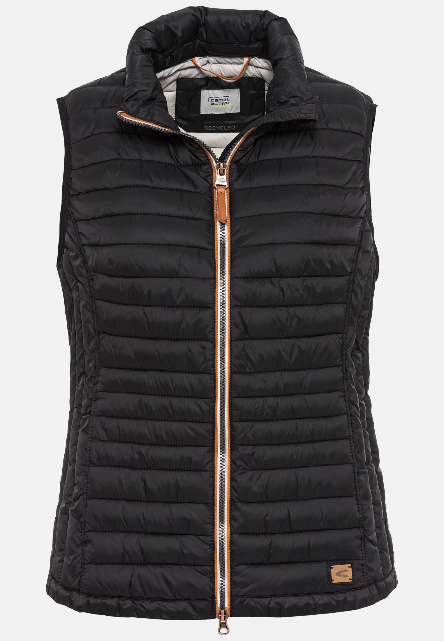 Damen Steppweste aus 100% recyceltem Material Schwarz frontal vorn
