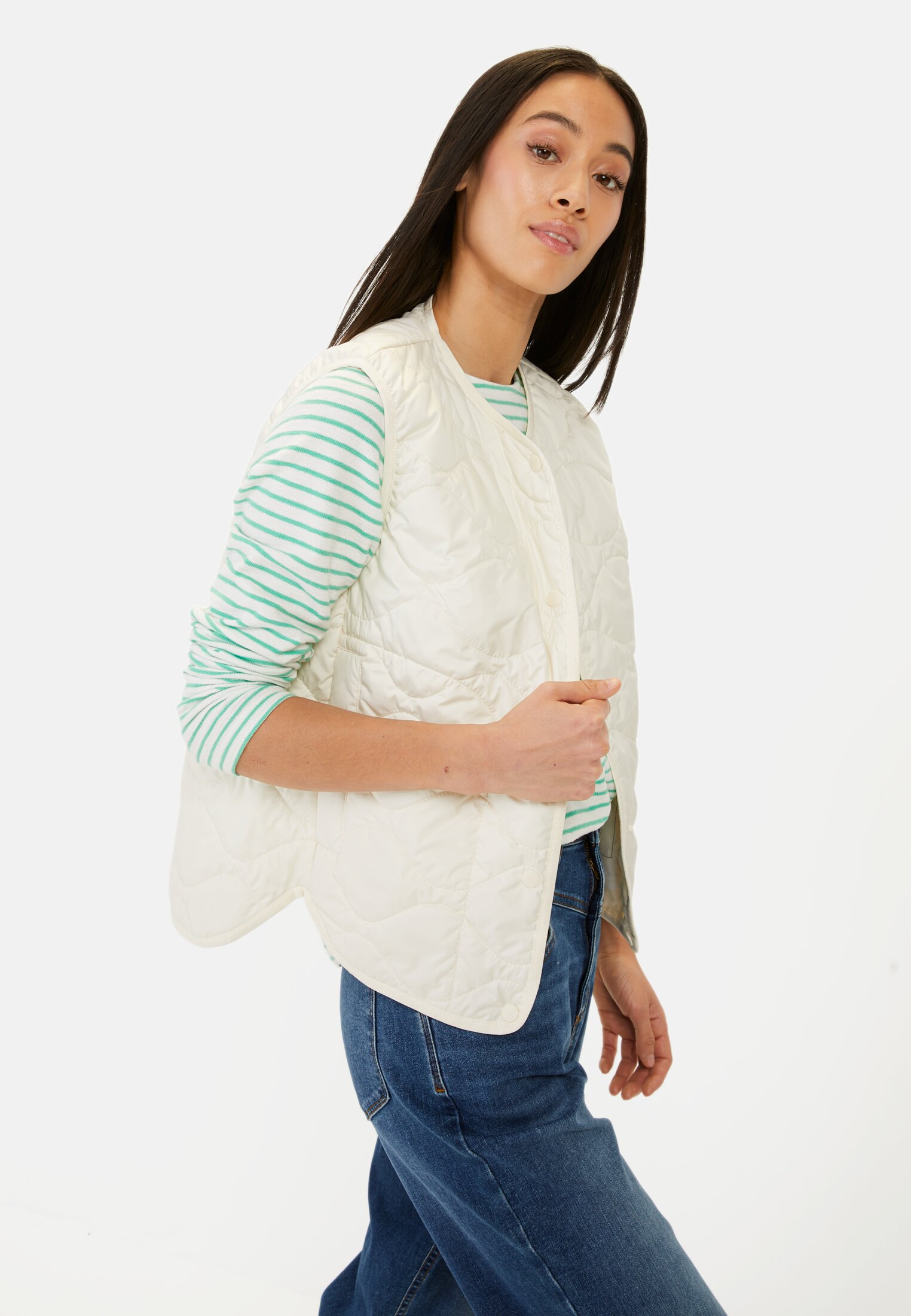 Women Vest with snap buttons Bone White worn emotional
