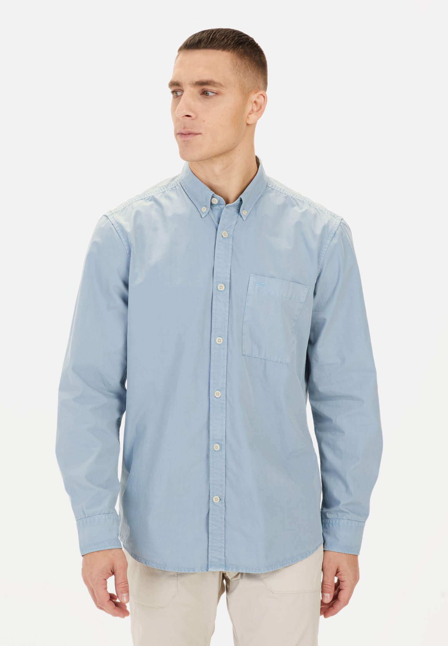 Men Cotton shirt with chest pocket Blue worn front