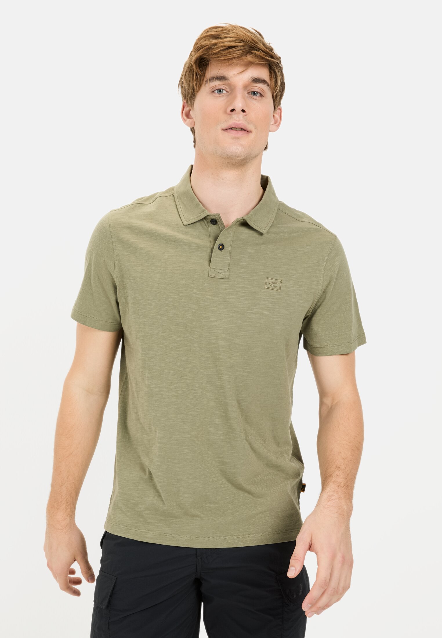 Men Short-sleeved polo shirt made from organic cotton Dark Green worn front