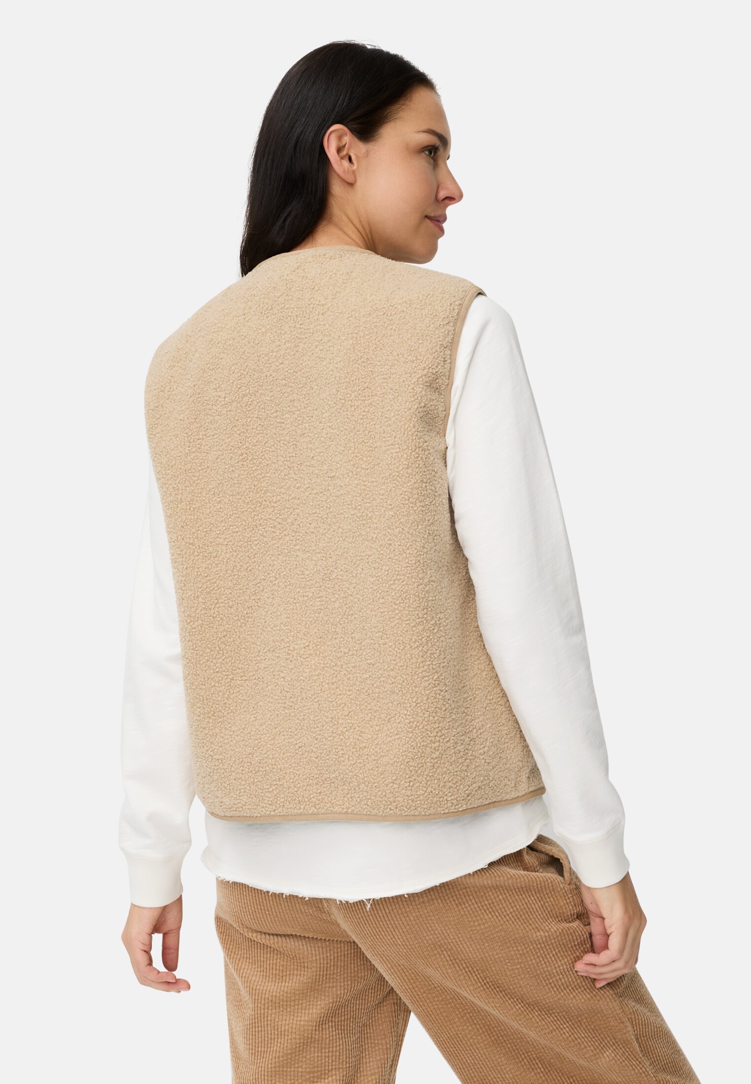 Women Fleece vest with button closure Cashmere worn back