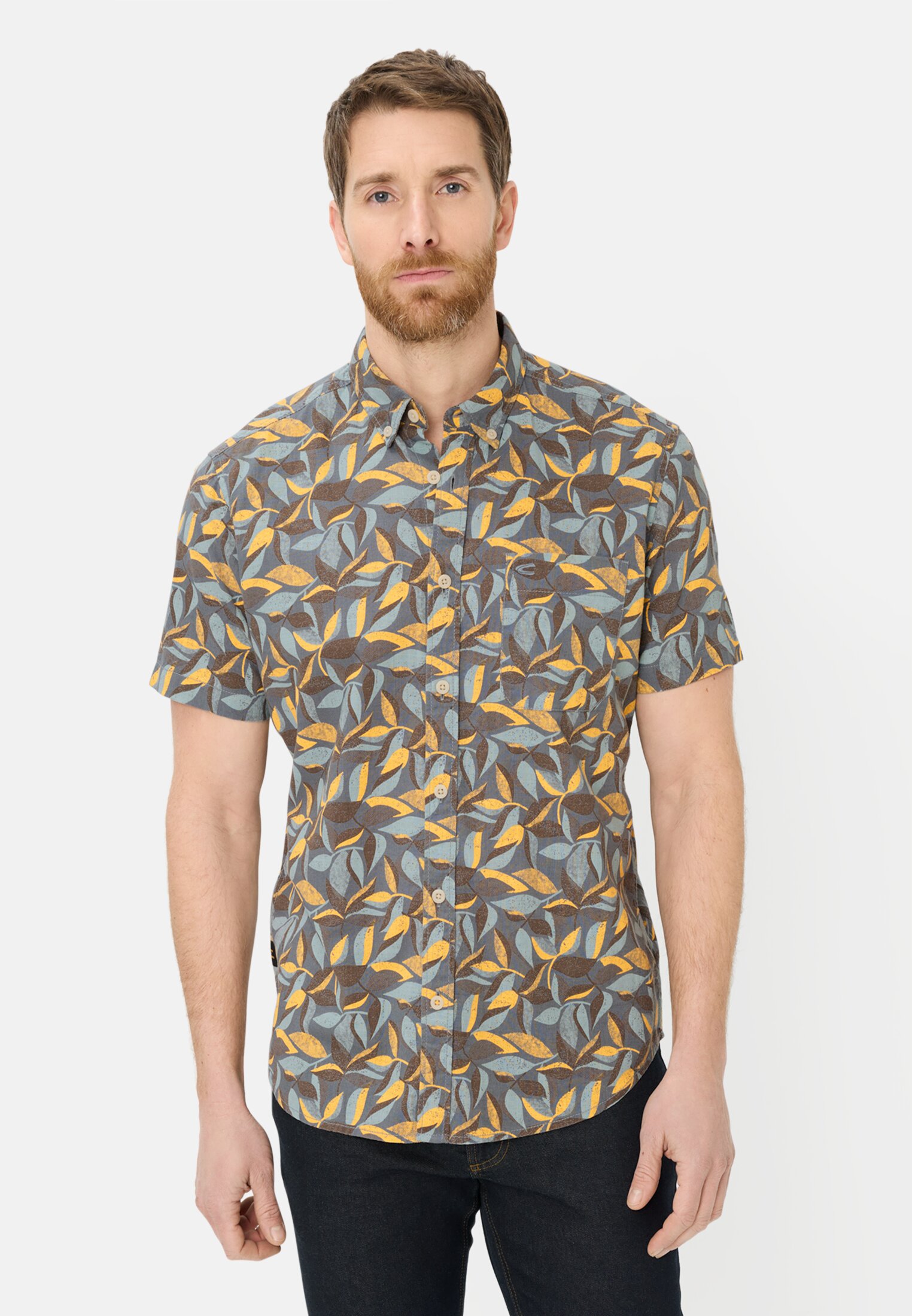 Heren Korte mouwen shirt van puur katoen Zonnegeel gedragen voor