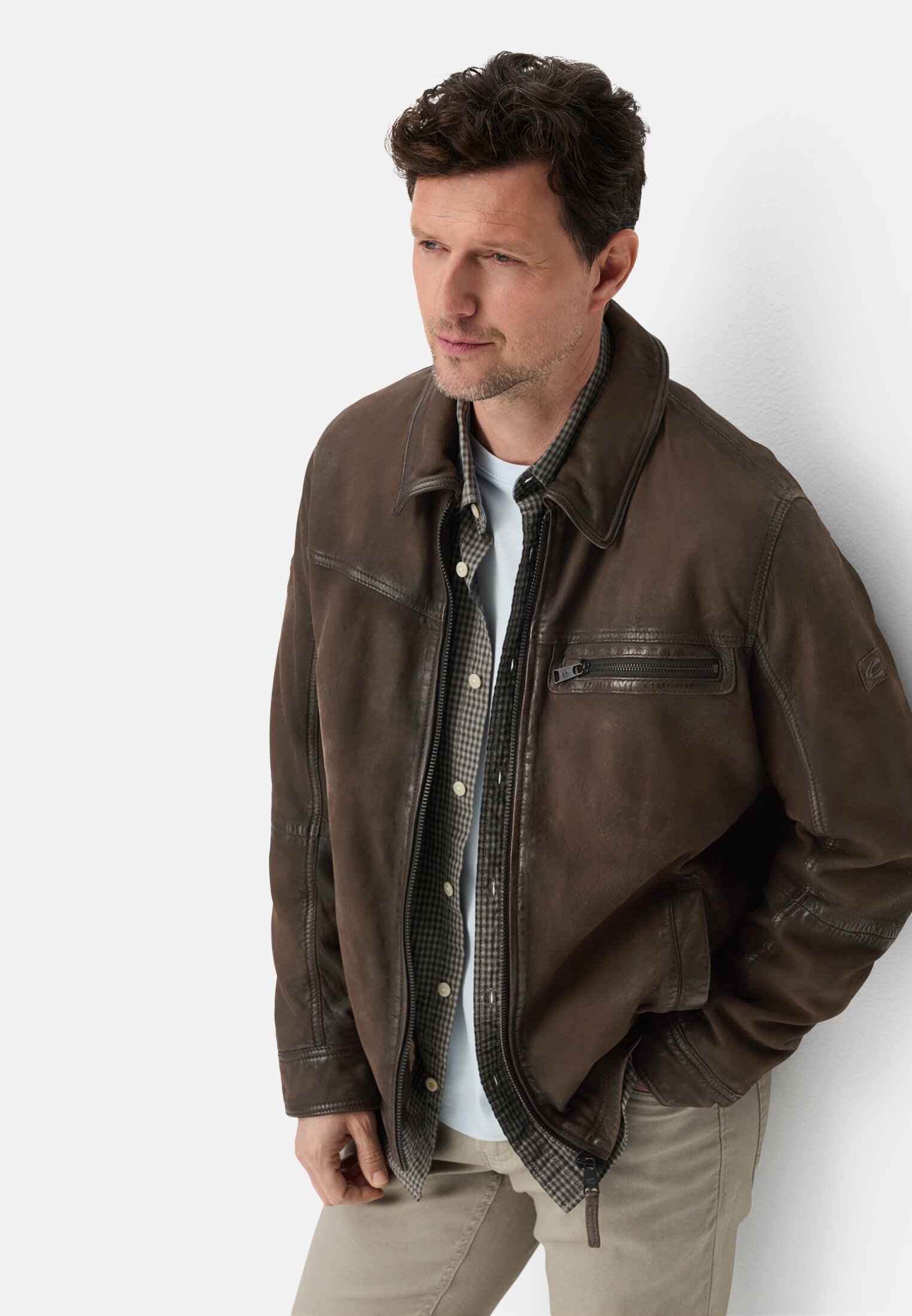 Men Leather jacket with inside pockets Brown worn emotional