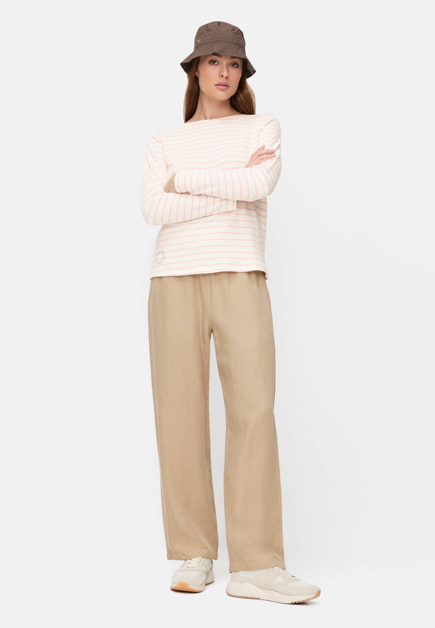 Vrouwen Lange mouwen T-shirt van puur katoen Rosa gedragen voor lichaam compleet 