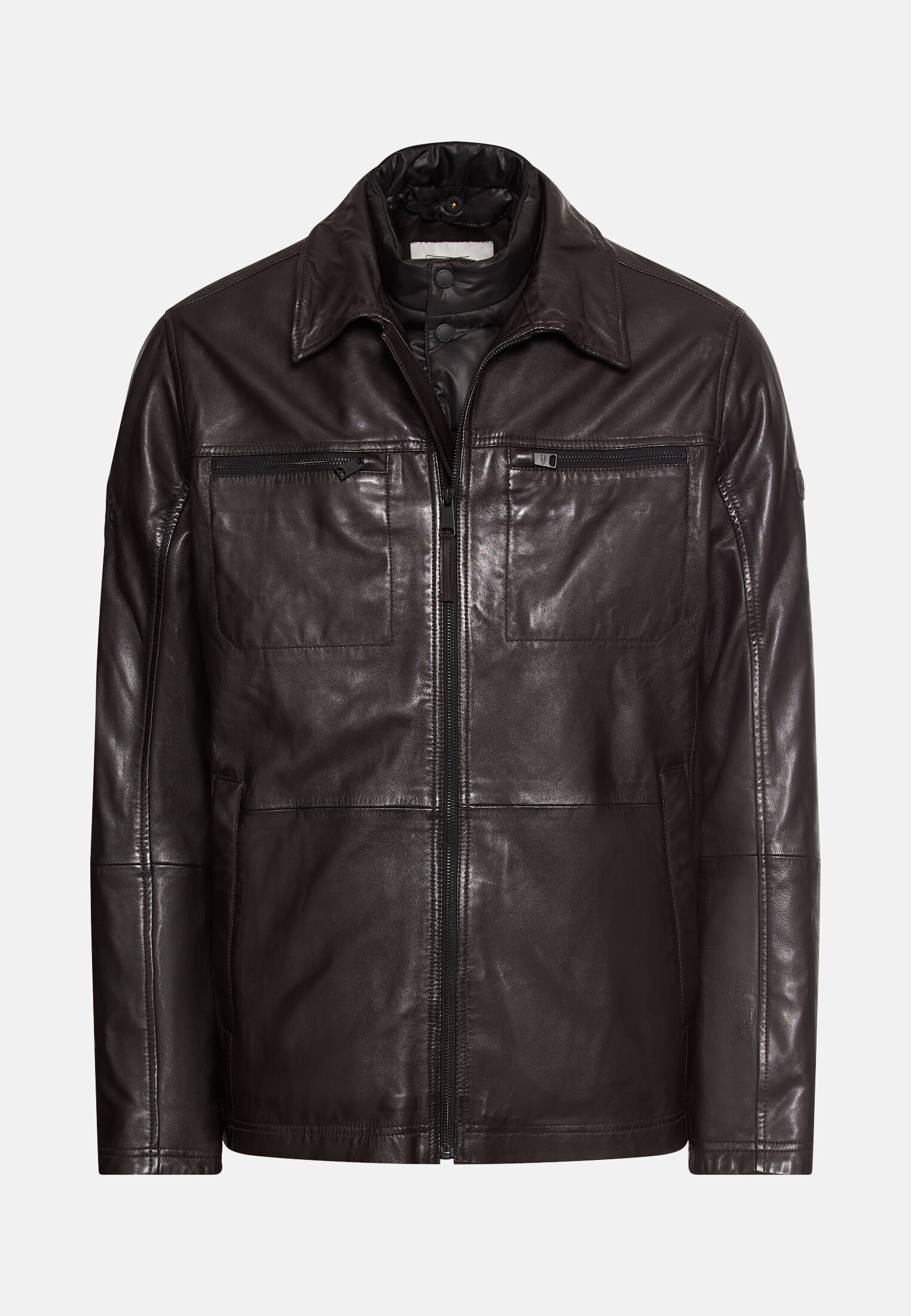 Herren Lederjacke mit Steppfutter Dunkelbraun frontal vorn