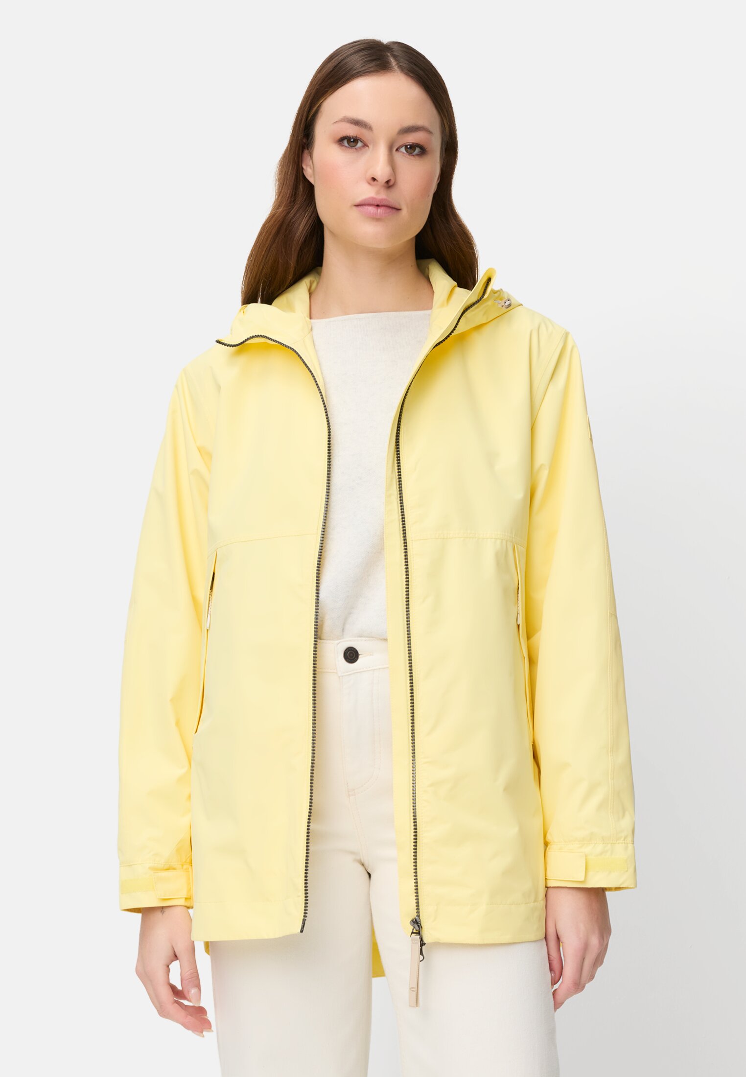 Women teXXXactive® Jacket with Adjustable Hood Lemon Yellow worn front