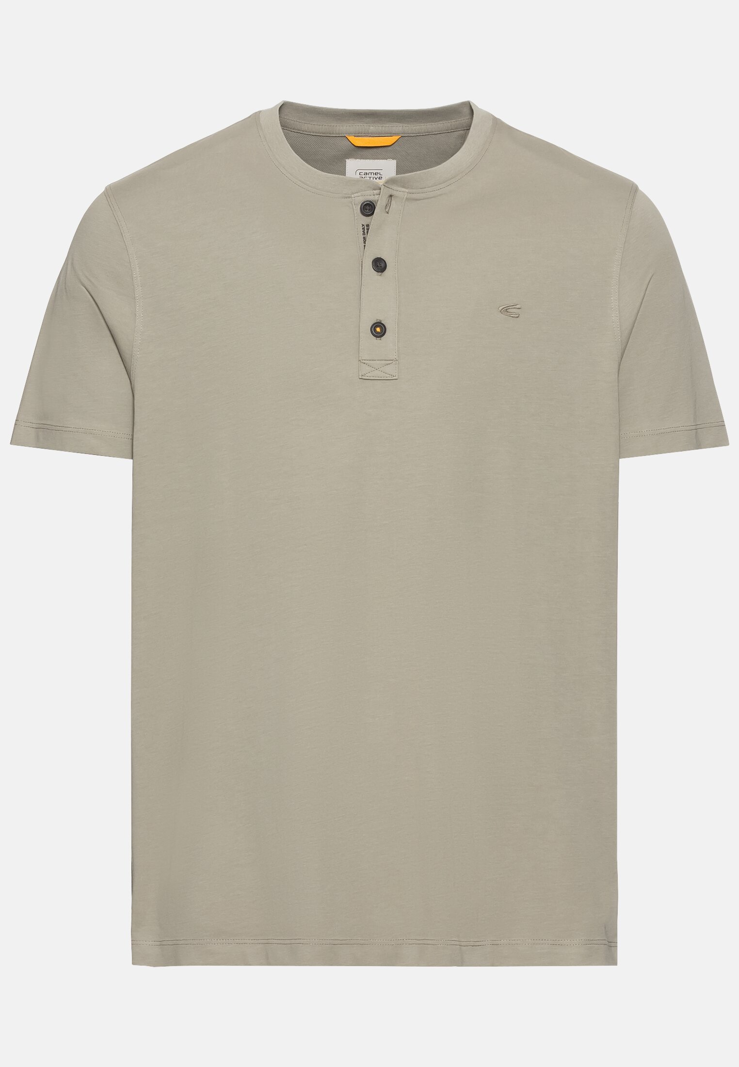 MI_409474-9T04-31_0G-00 Herren Henley Shirt mit kurzem Arm aus reiner Baumwolle Khaki frontal vorn