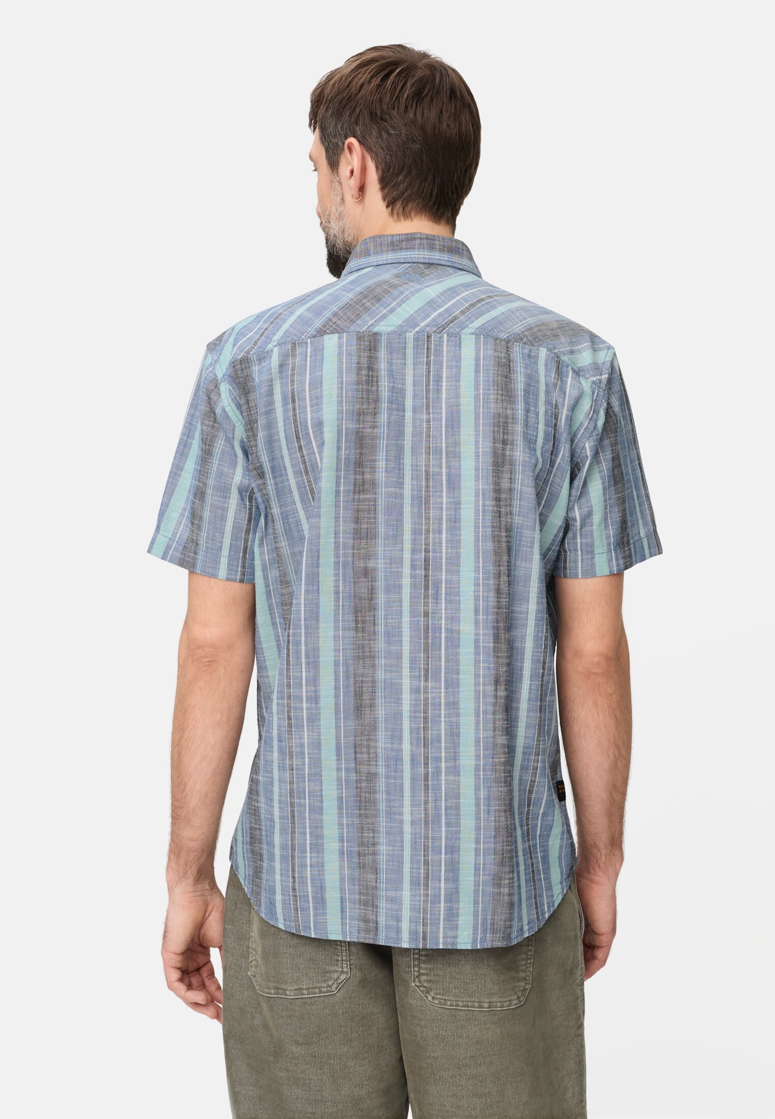 Men Checkered shirt made of pure cotton Indigo Blue worn back