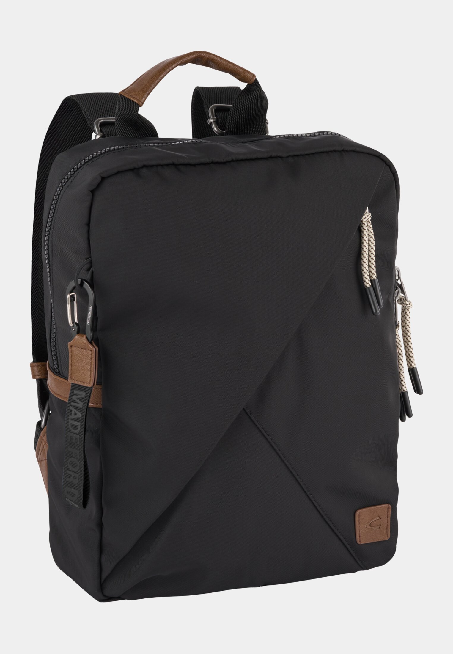 Damen AURUM Rucksack aus recyceltem Nylon Schwarz frontal vorn