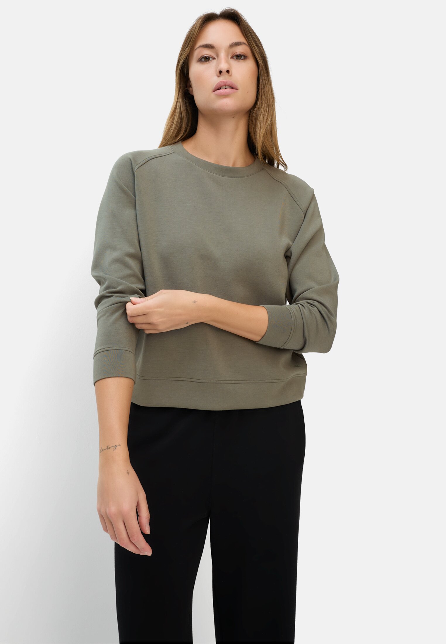 Women Sweatshirt with raglan sleeves Dark Green worn emotional