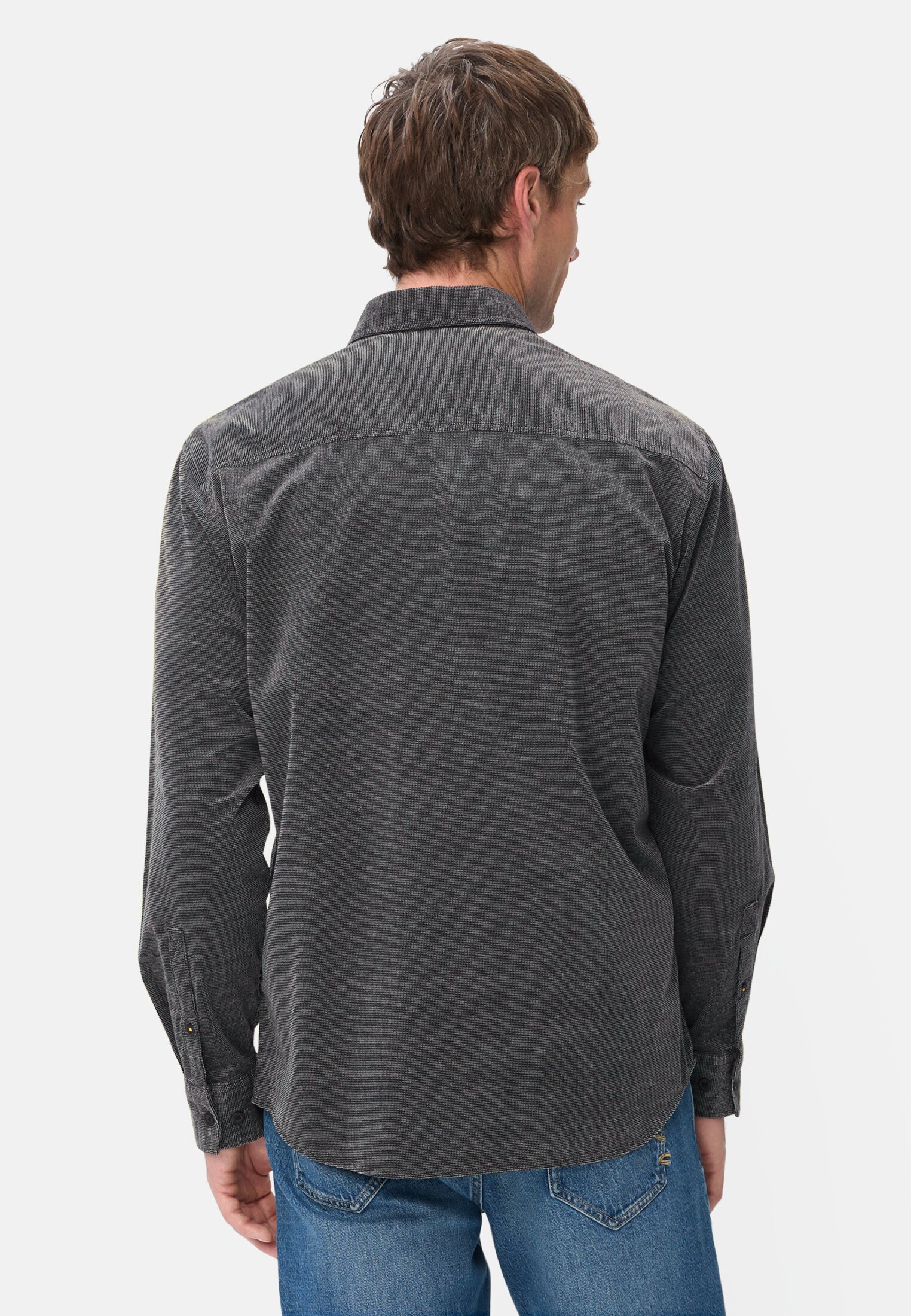 Men Corduroy shirt with 2-way stretch Black worn back