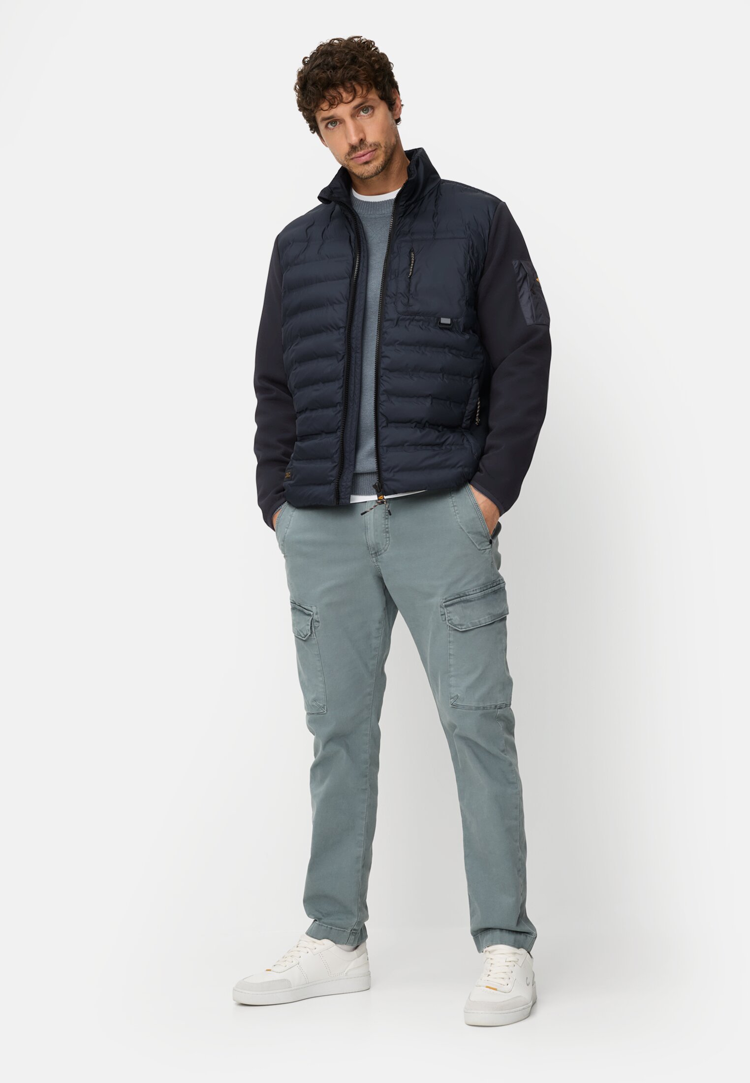 Heren Blouson met opstaande kraag Marineblauw gedragen voor lichaam compleet 