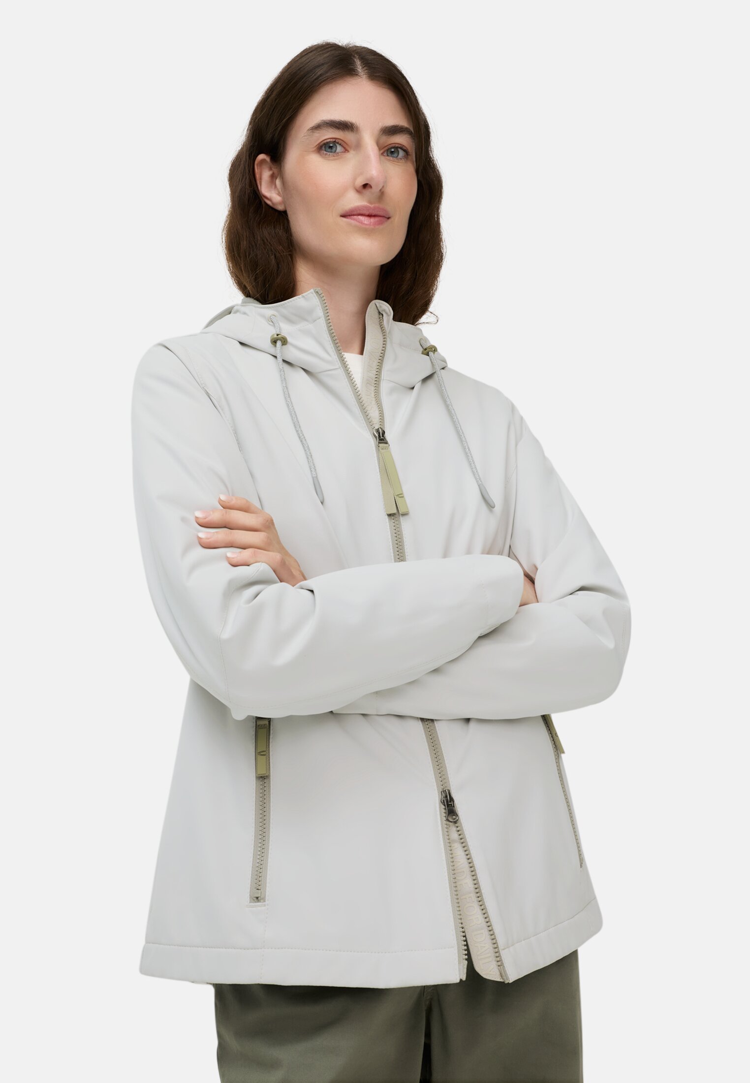 Women Functional jacket with adjustable hood Silver worn emotional