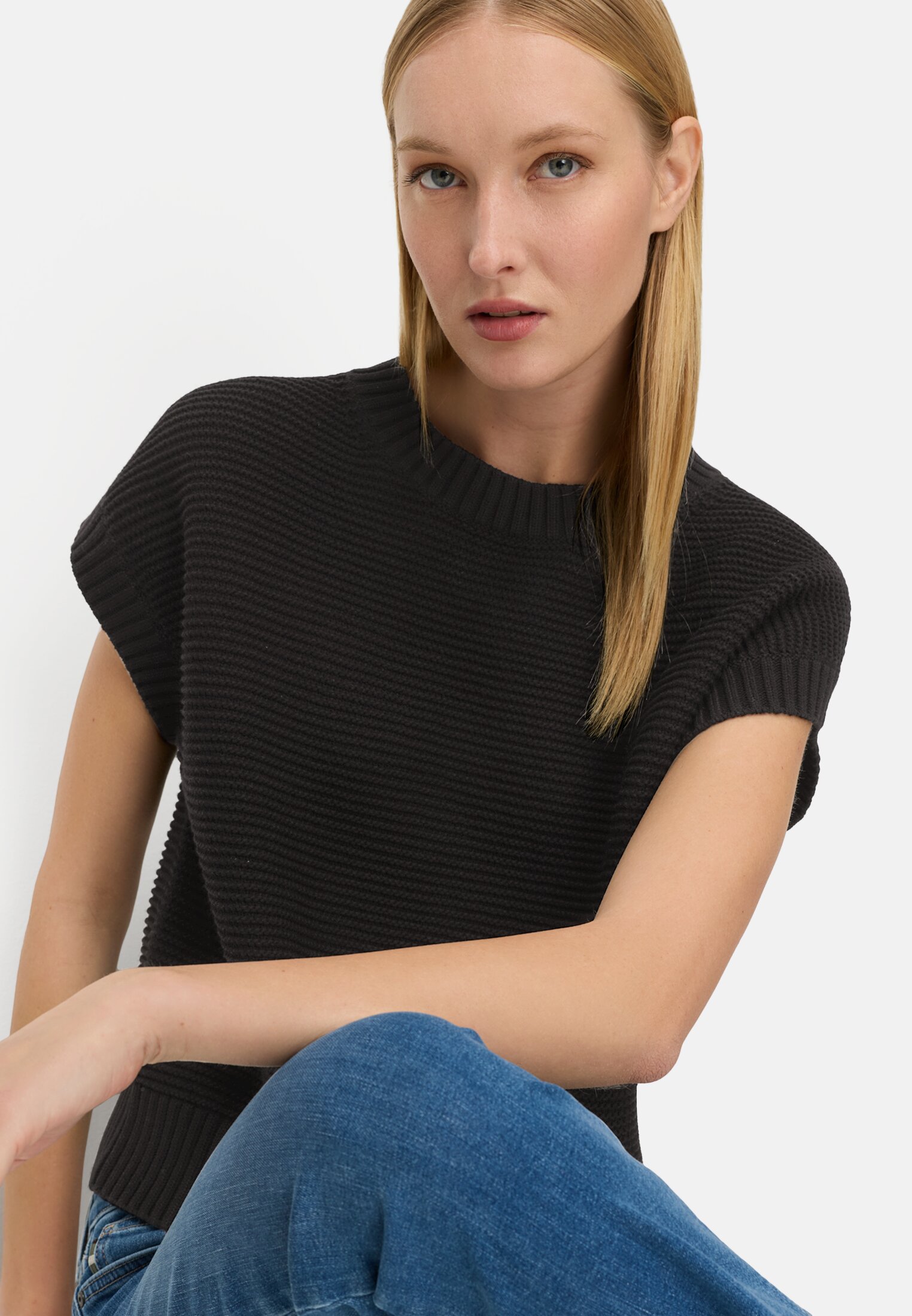 Vrouwen Gebreide trui van een katoenmix Kaviaar gedragen emotional