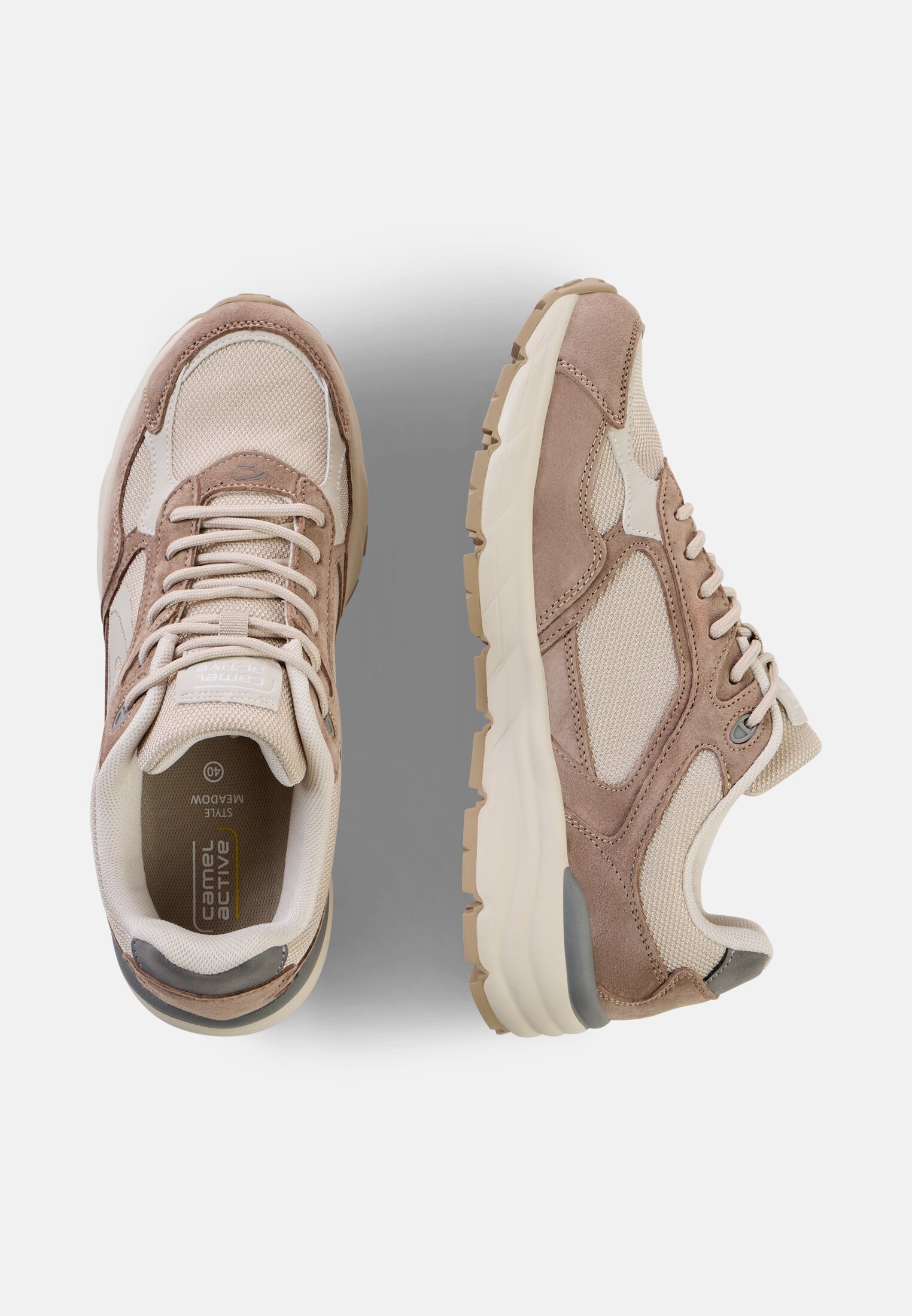 Damen Sneaker aus Nubukleder Mix Cognac frontal oben