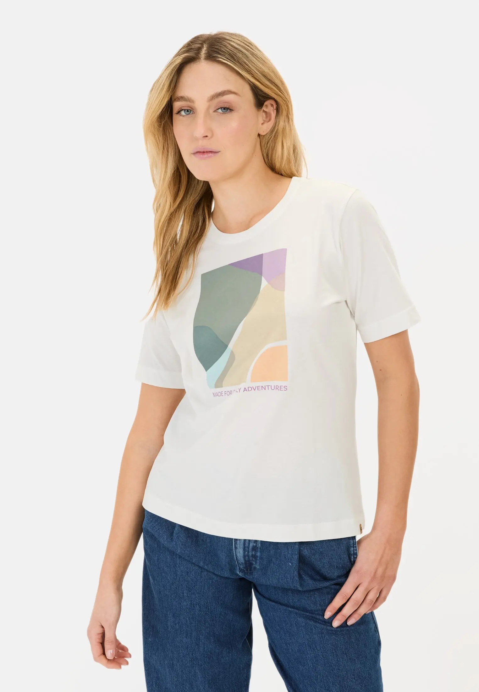 Women T-shirt with print White-Grey worn front