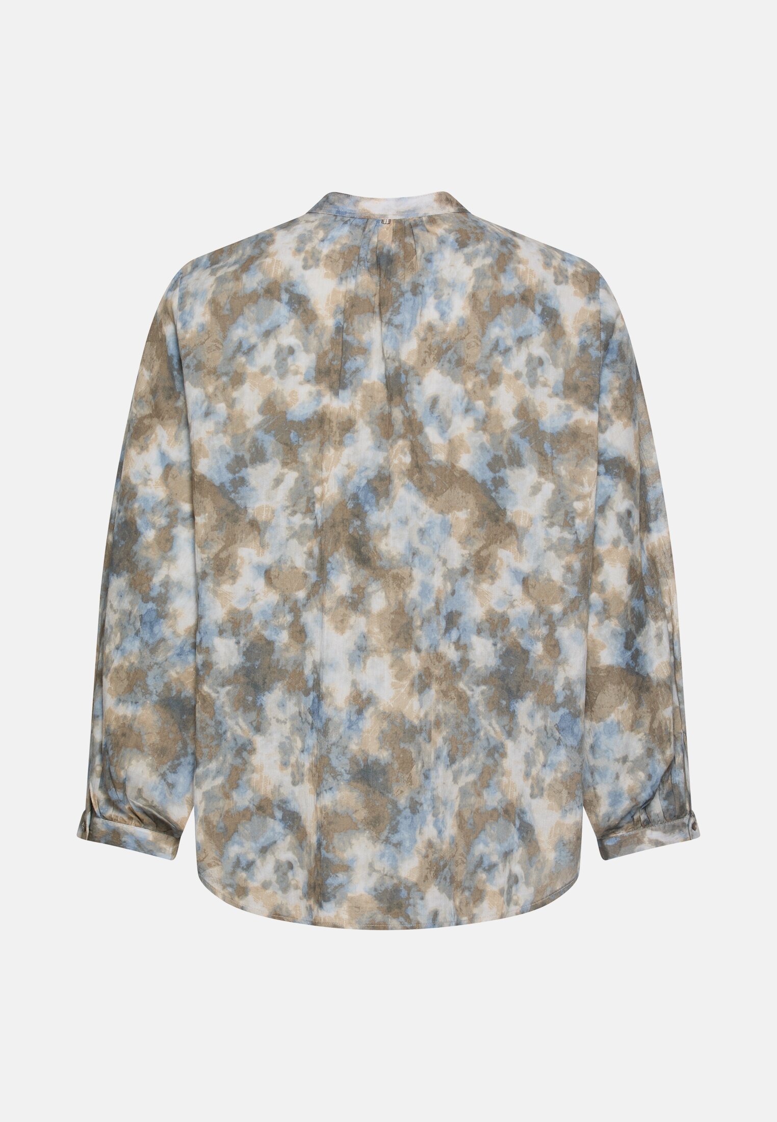 Women Cotton blouse with raglan sleeves Blue-Beige frontal back