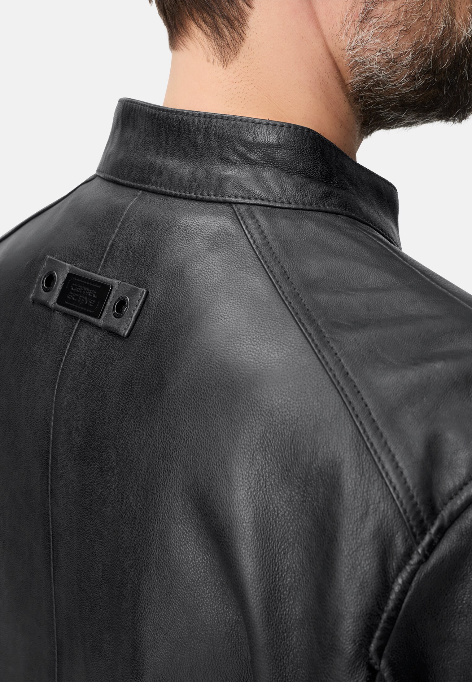 Herren Biker Lederjacke mit Innentaschen Nachtblau getragen detailliert nah