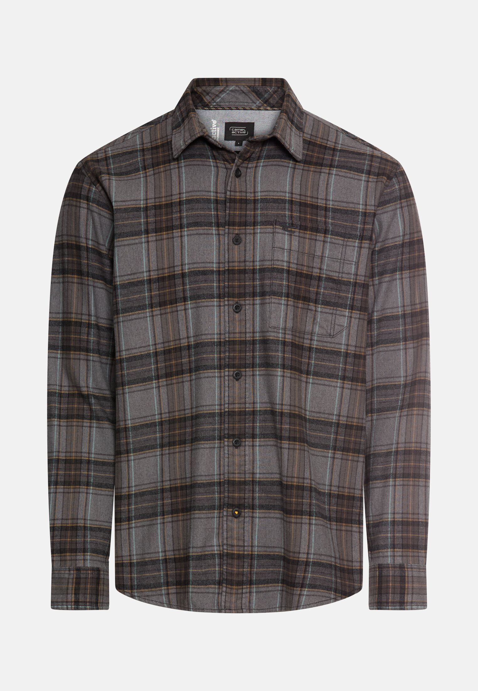 Herren fleXXXactive® Langarmhemd aus leichtem Flanell Dunkelbraun frontal vorn