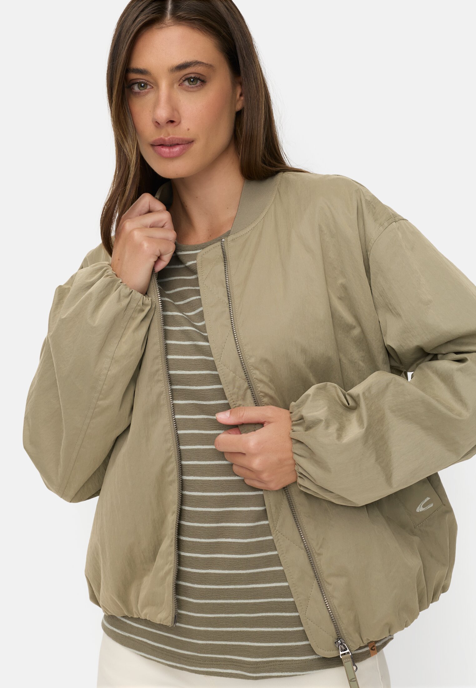 Women Padded bomber jacket in oversized fit Sage worn emotional