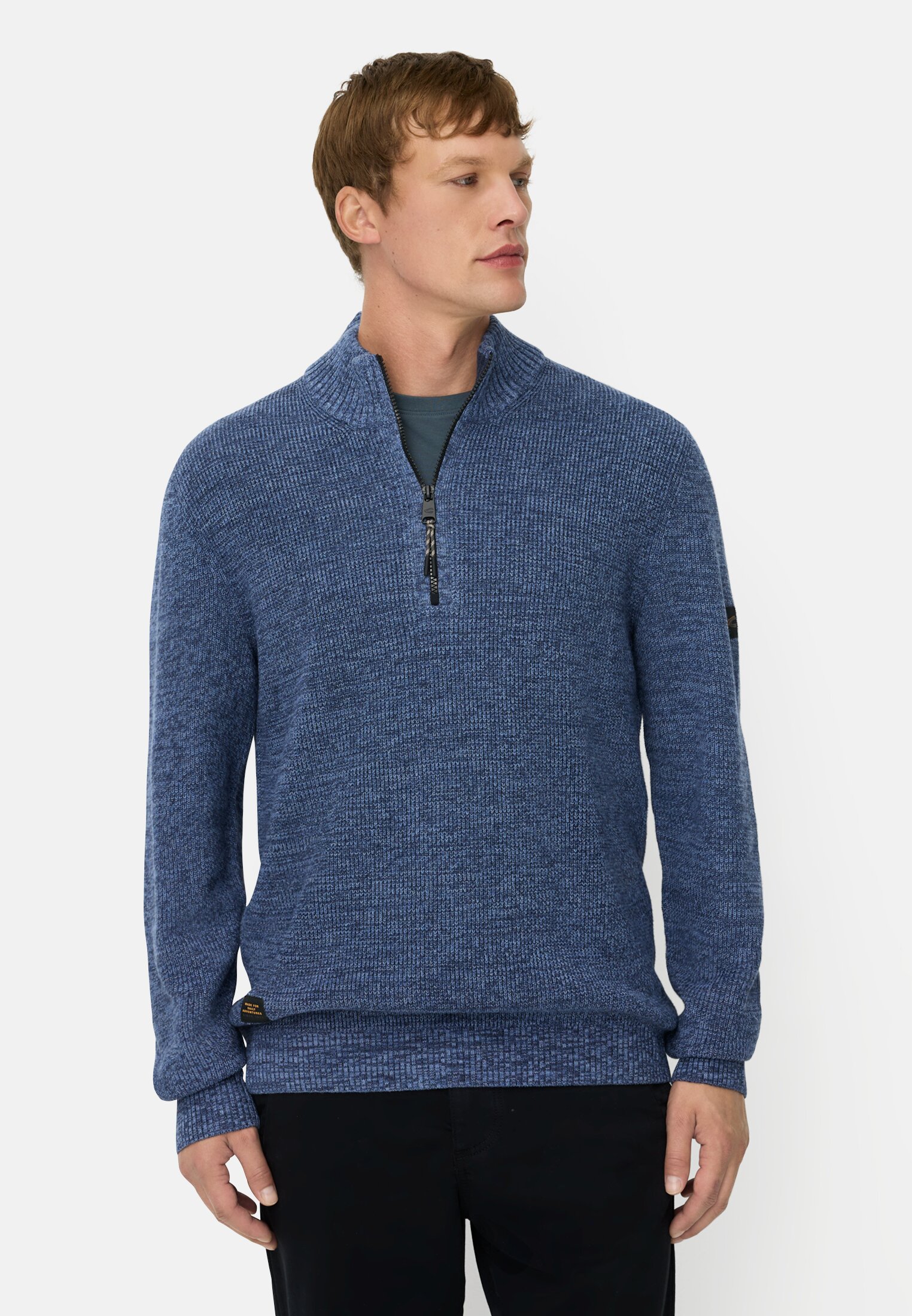 Men Knitted troyer in marled look Ink blue worn front