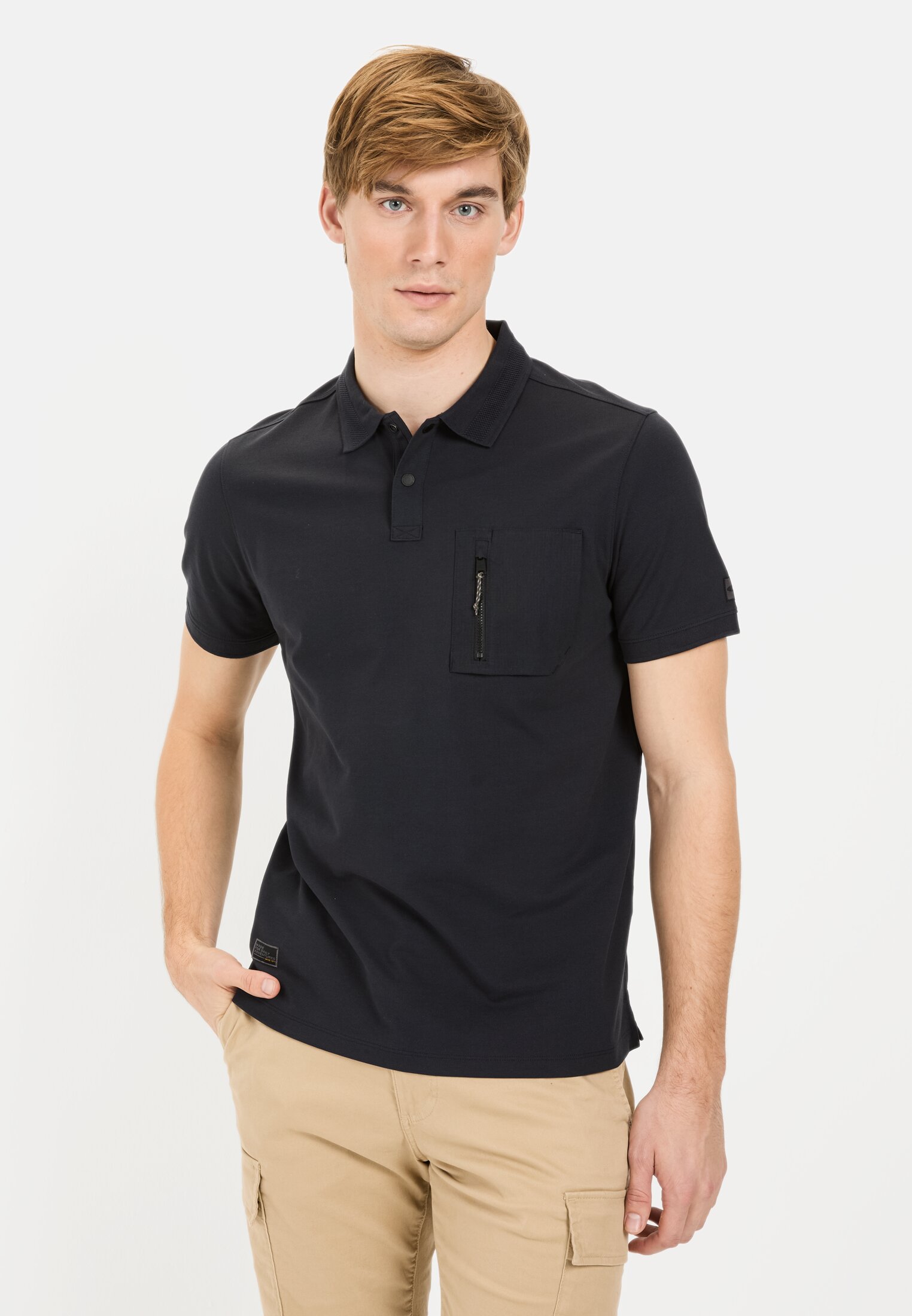 Men Short-sleeve polo shirt with cooling effect Dark Blue worn front
