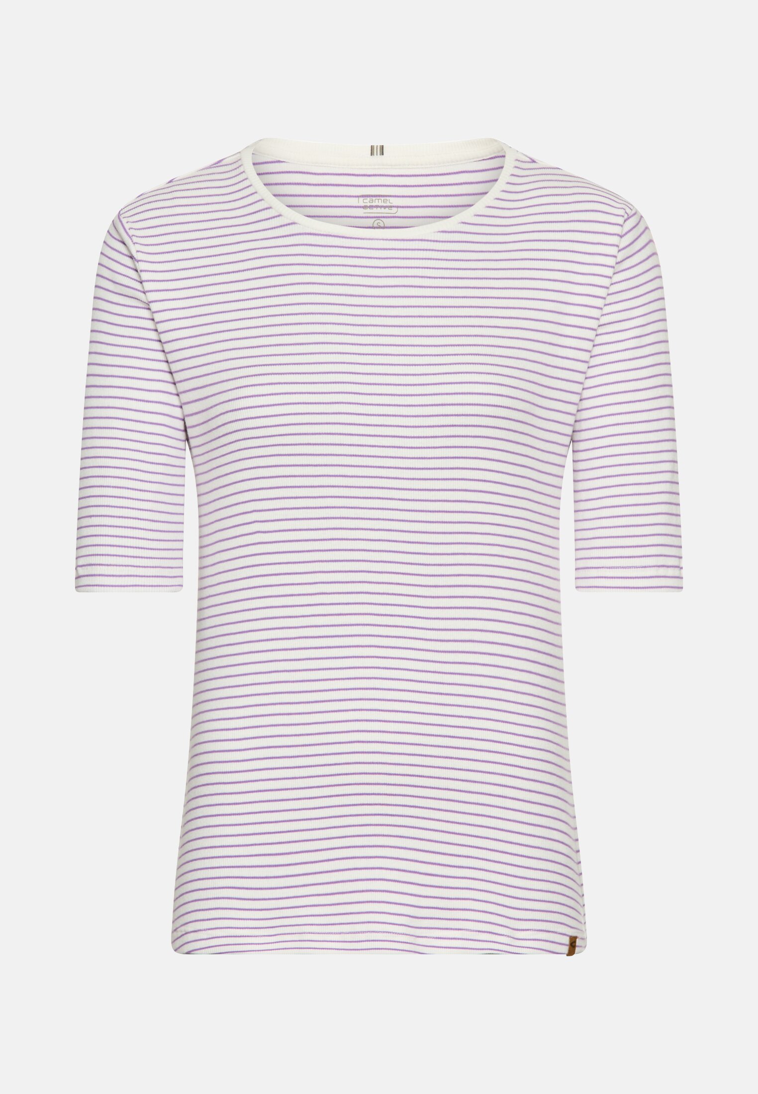 Women Striped crew neck T-shirt made of pure cotton White-Purple frontal front