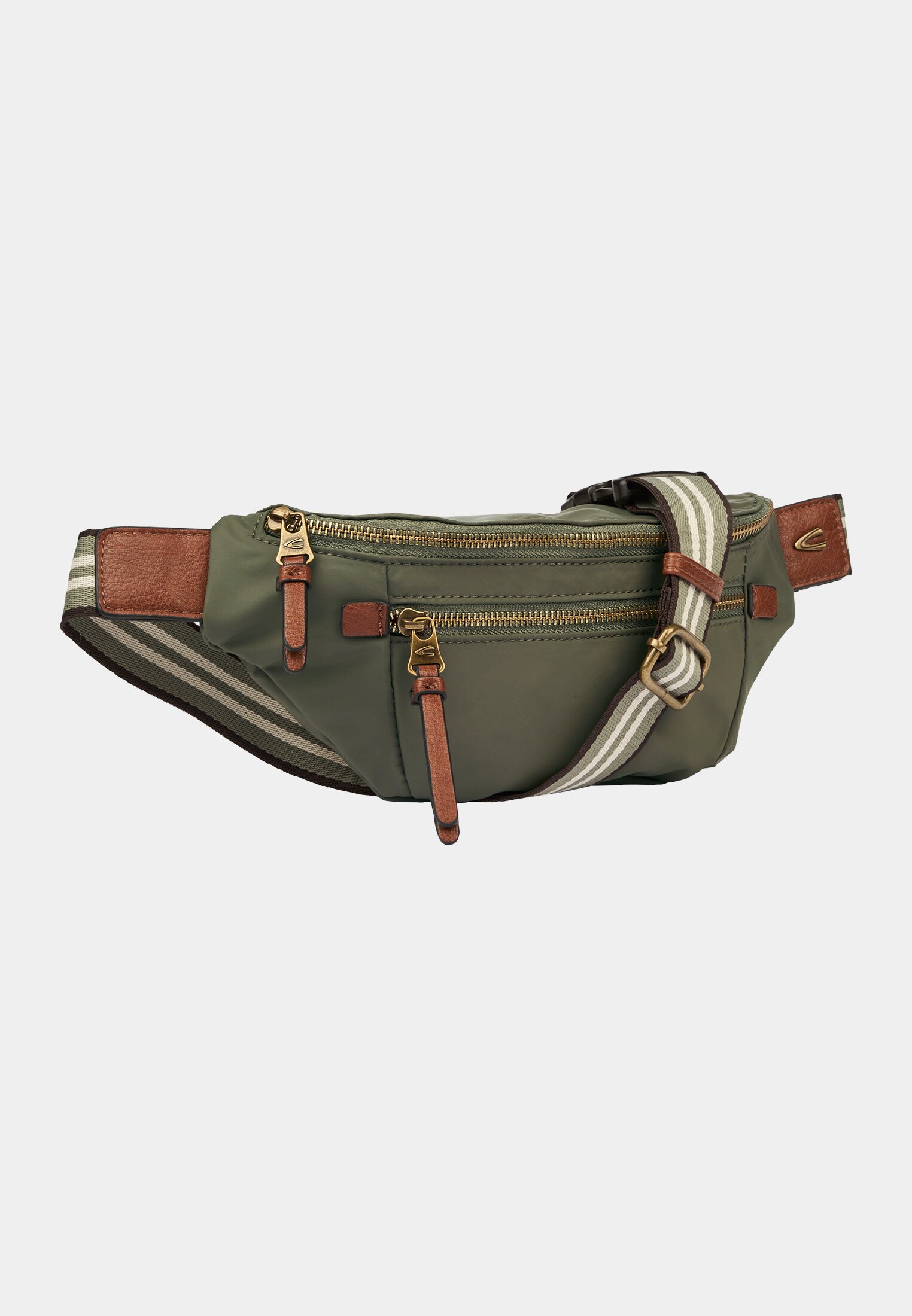 Women Belt bag made of nylon with zippers Khaki frontal front