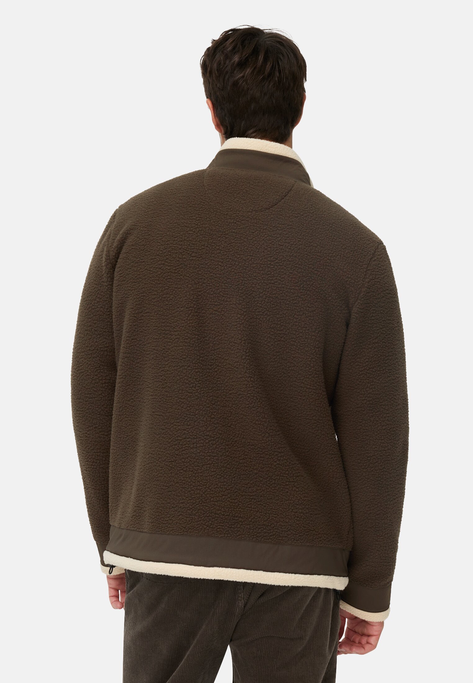 Herren Sweatjacke mit Taschen Dunkelbraun getragen hinten
