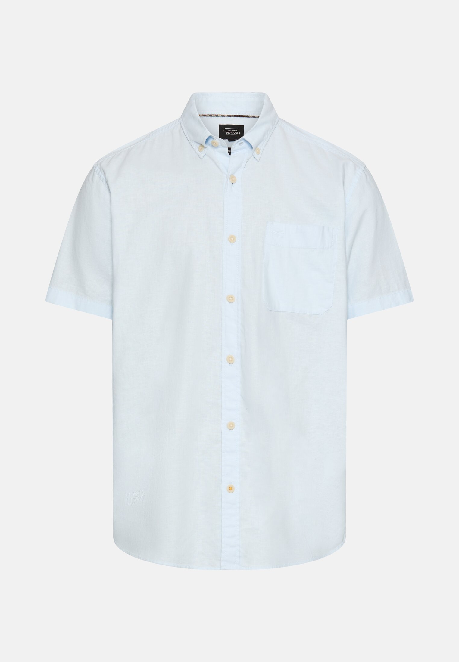 Heren Korte mouwen shirt van linnenmix Hemelsblauw frontaal voor