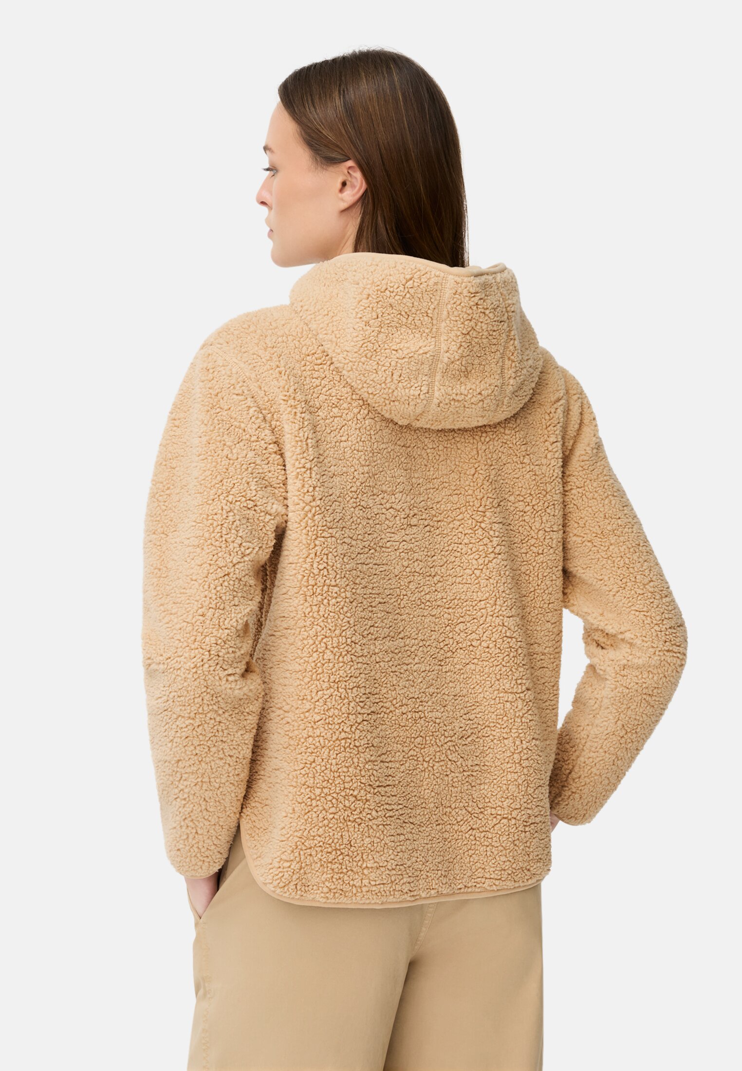 Women Hoodie with half-zip Caramel worn back