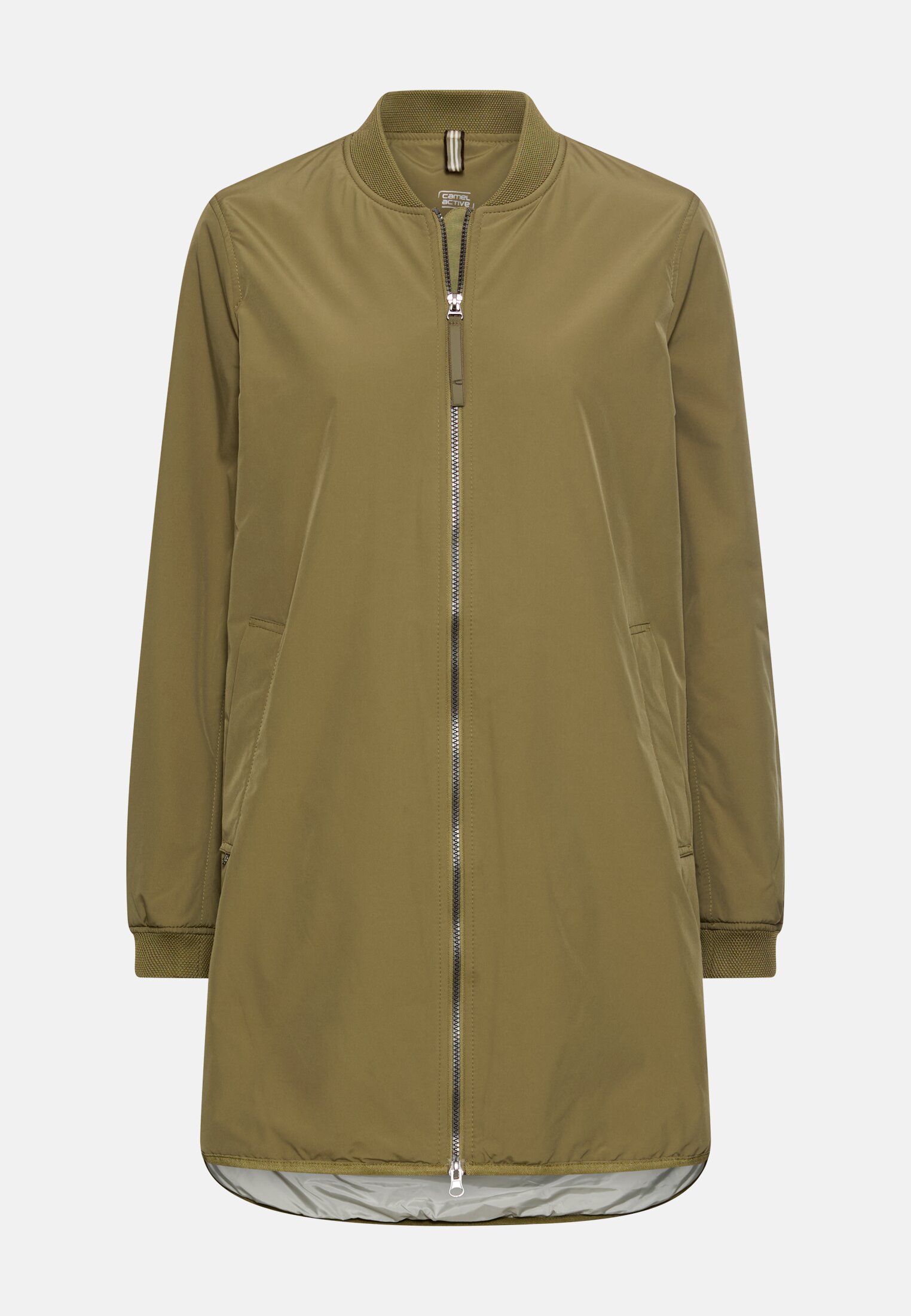 Damen Mantel mit 2-Wege-Reißverschluss Oliv frontal vorn