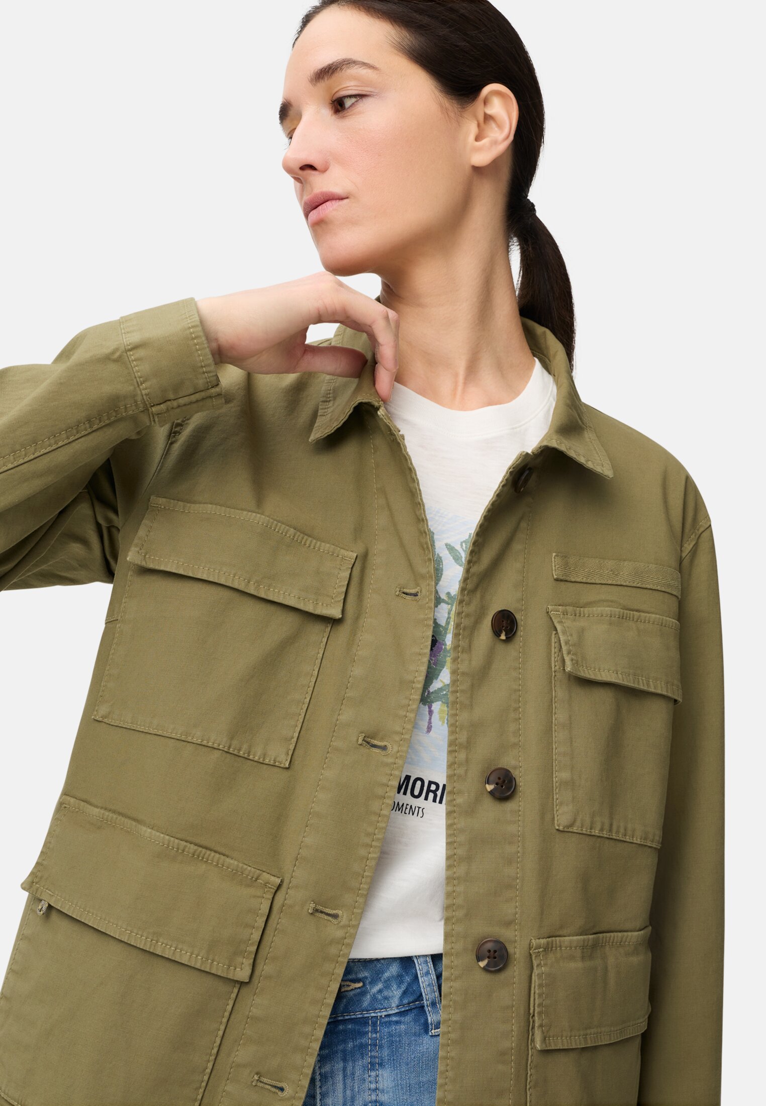 Women Blazer made of a cotton blend Olive worn emotional