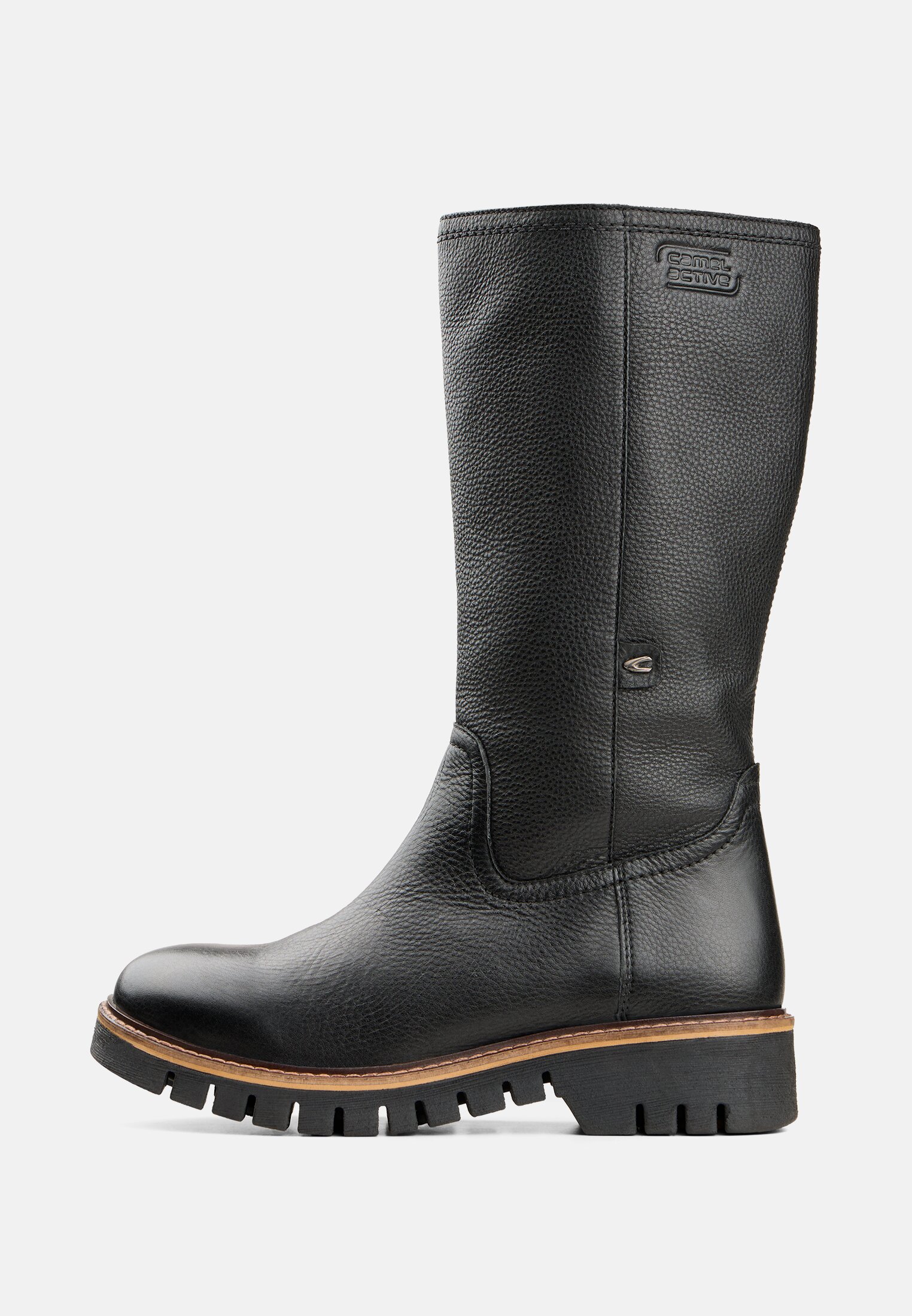 Damen Lederstiefel mit warmem Schaffellfutter Schwarz frontal vorn