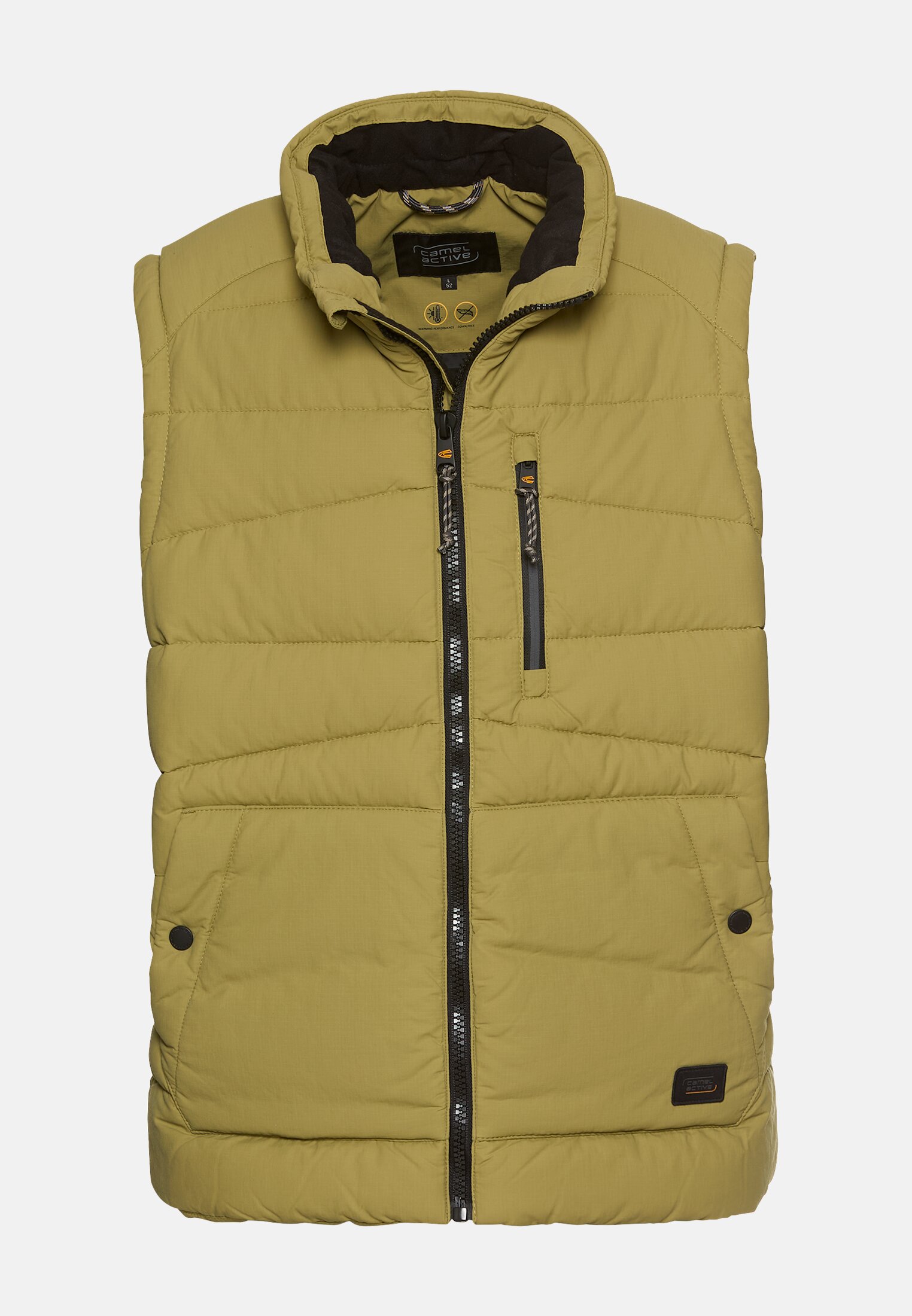 Men Vest with a stand-up collar Moss stone frontal front