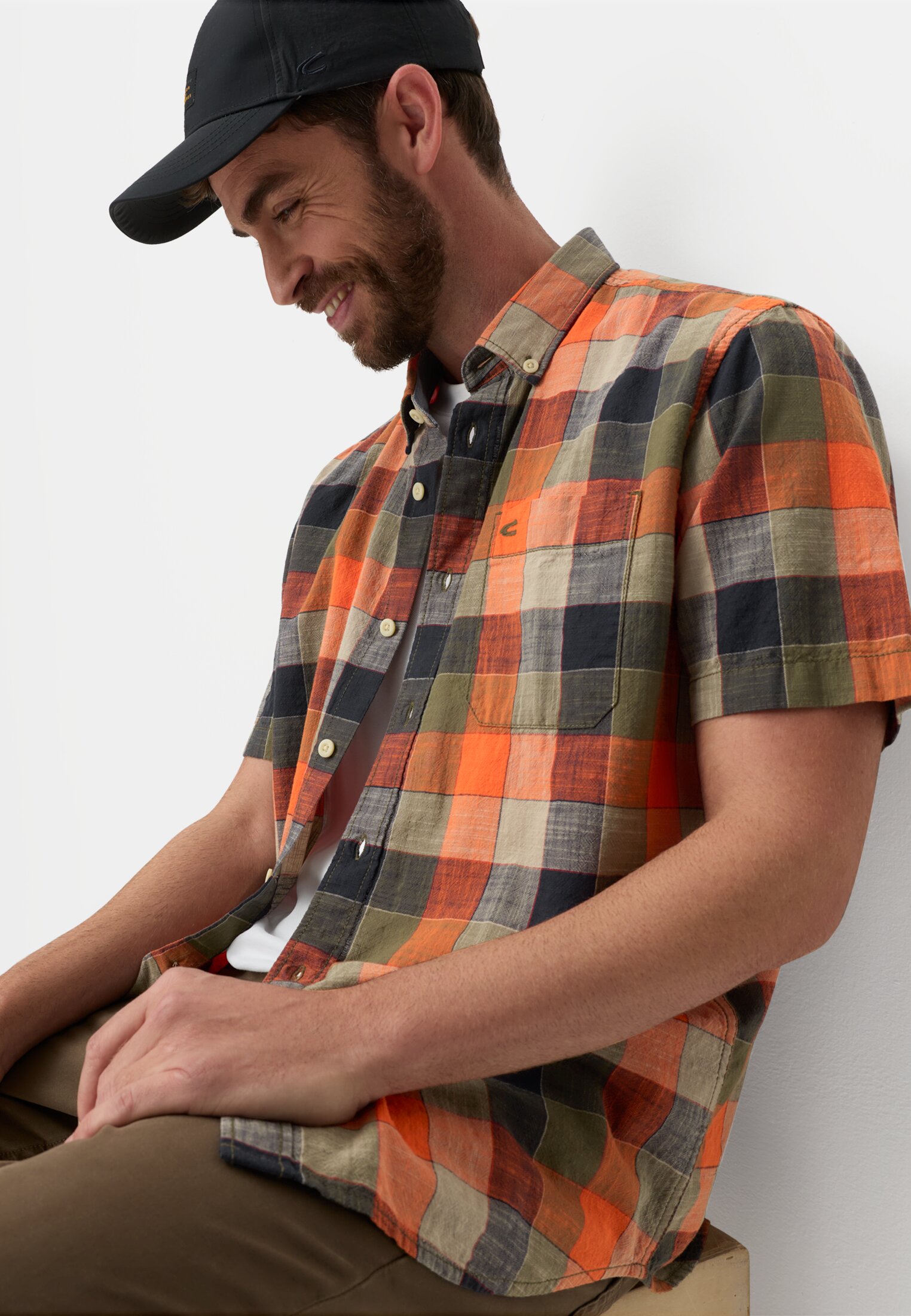 Men Checkered shirt made of pure cotton Orange worn emotional
