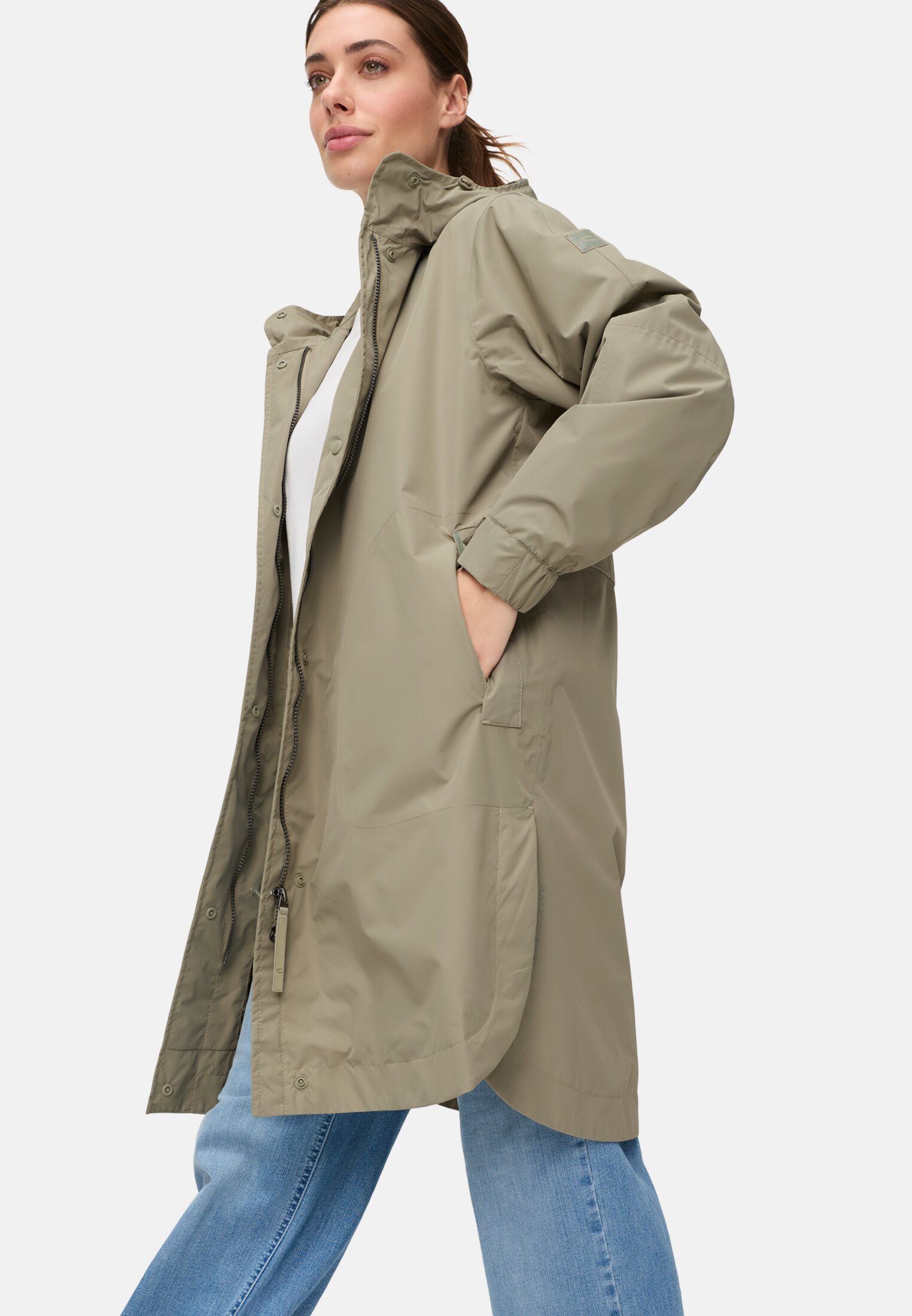 Damen teXXXactive® Mantel mit Innentaschen Salbei getragen emotional