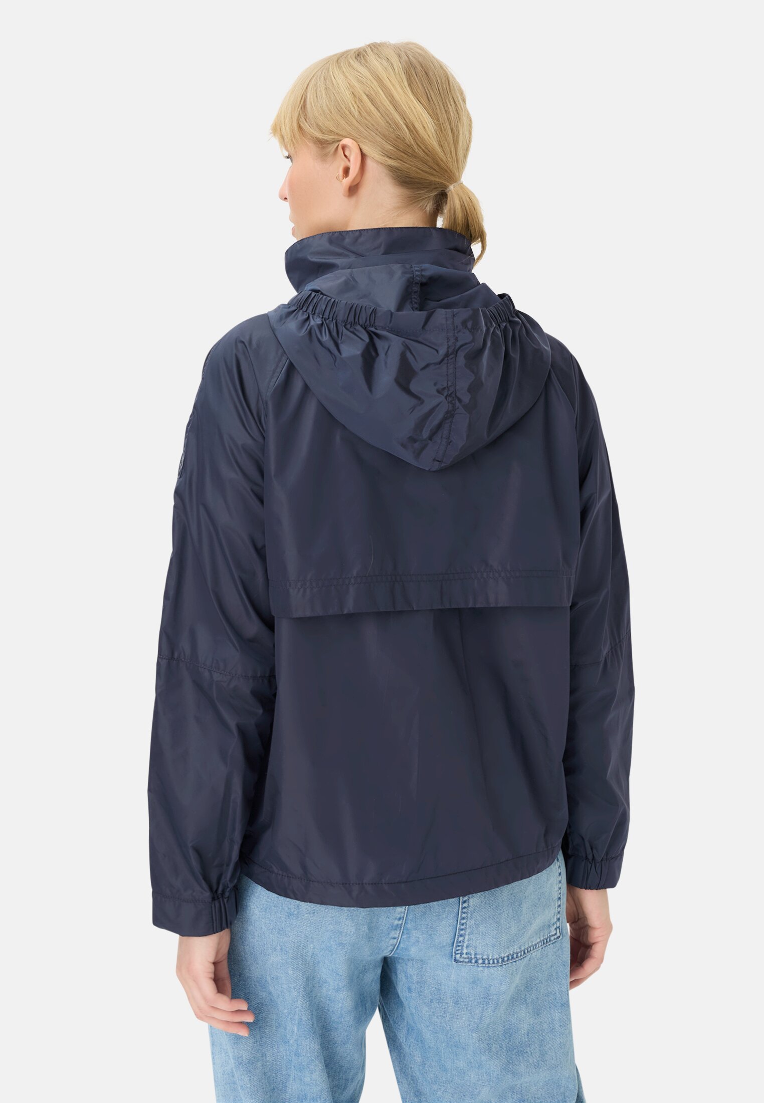 Women Blouson with 2-way zipper Navy blue worn back