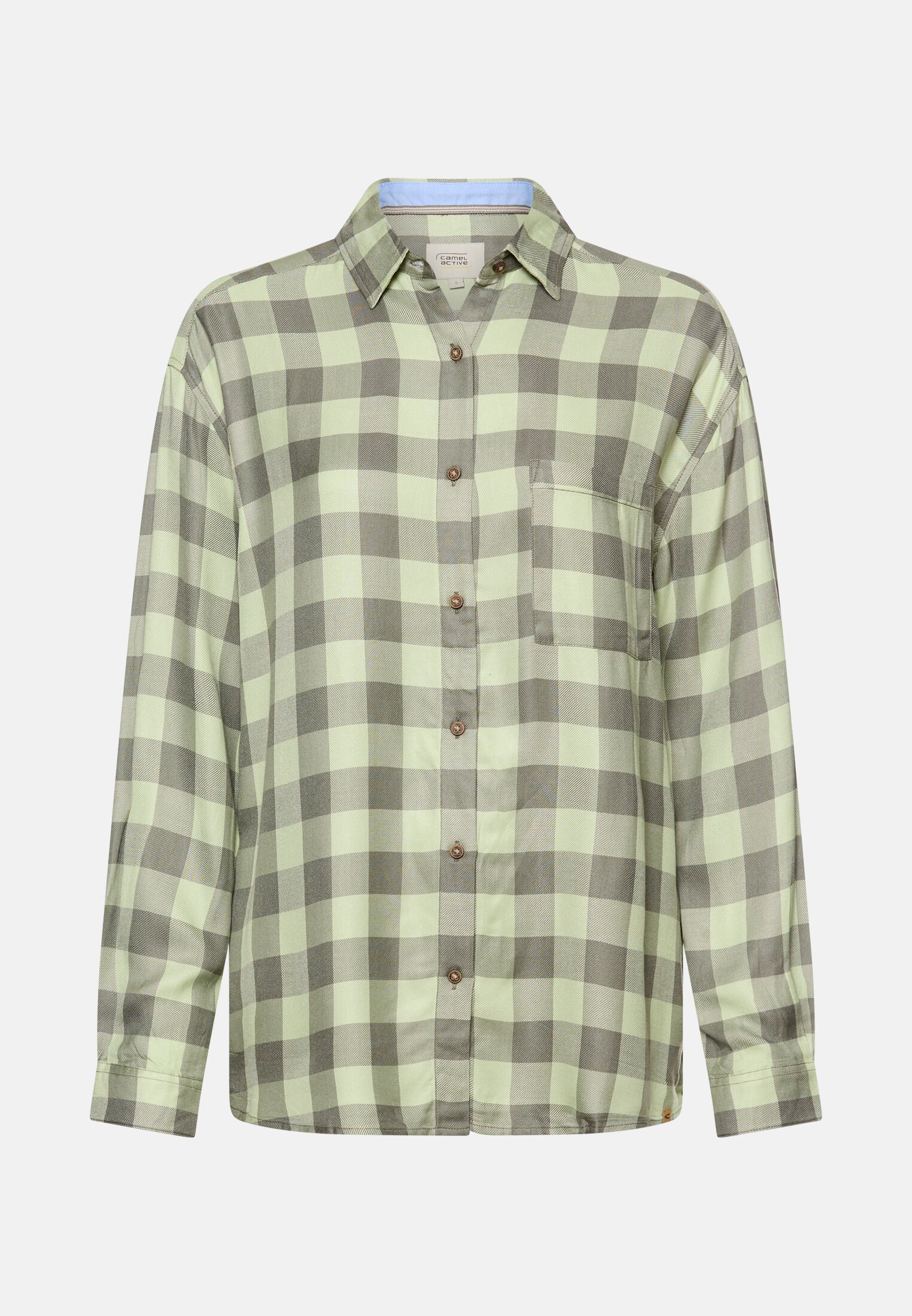 Damen Bluse mit Brusttasche Limettengrün kariert frontal vorn