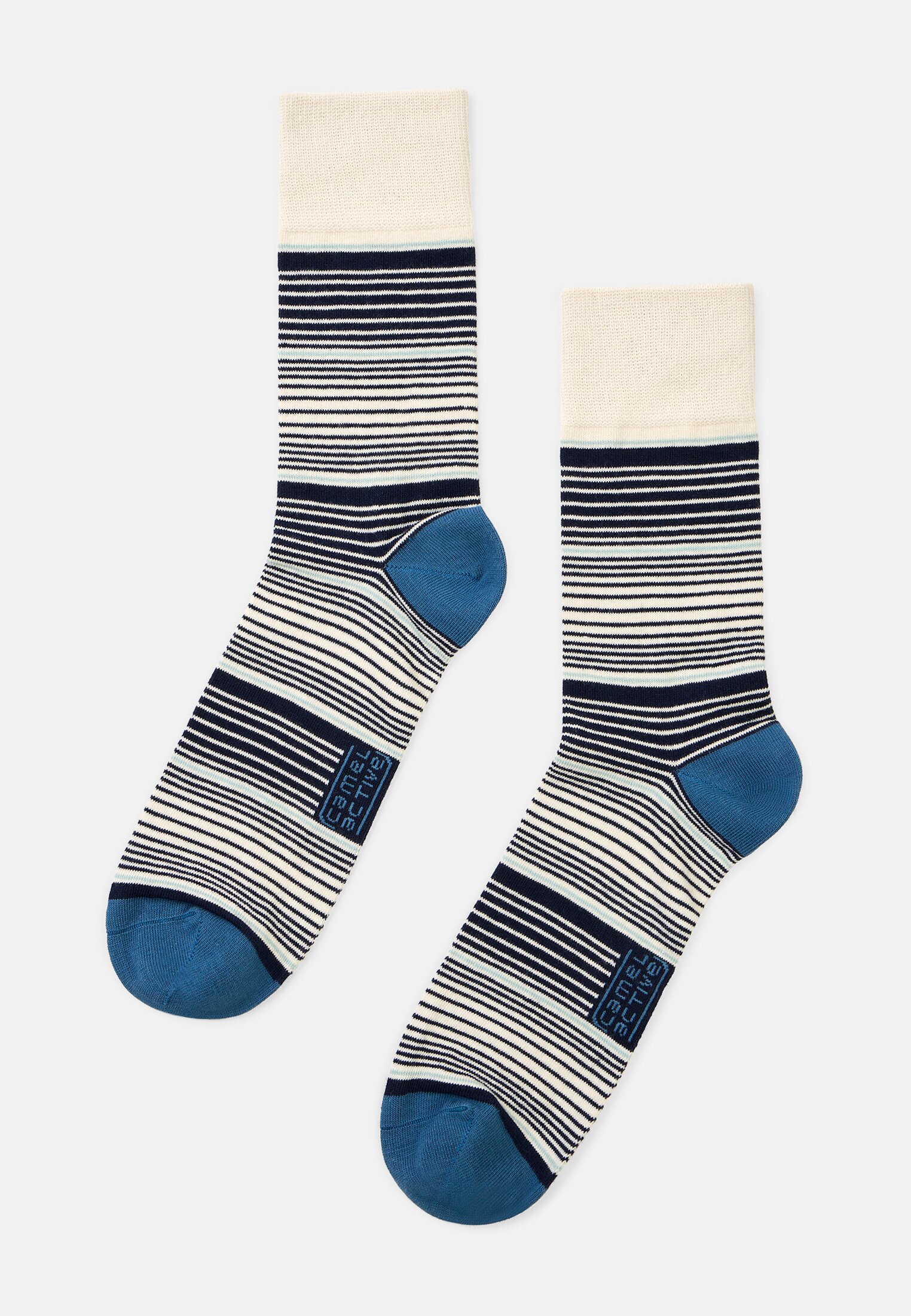 Heren Set van 2 sokken met gestreepte en effen patronen Blauw front dichtbij