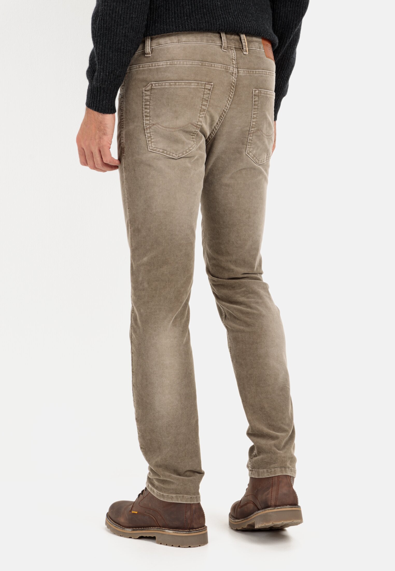 Men Slim Fit 5-Pocket Corduroy Trousers Brown worn back