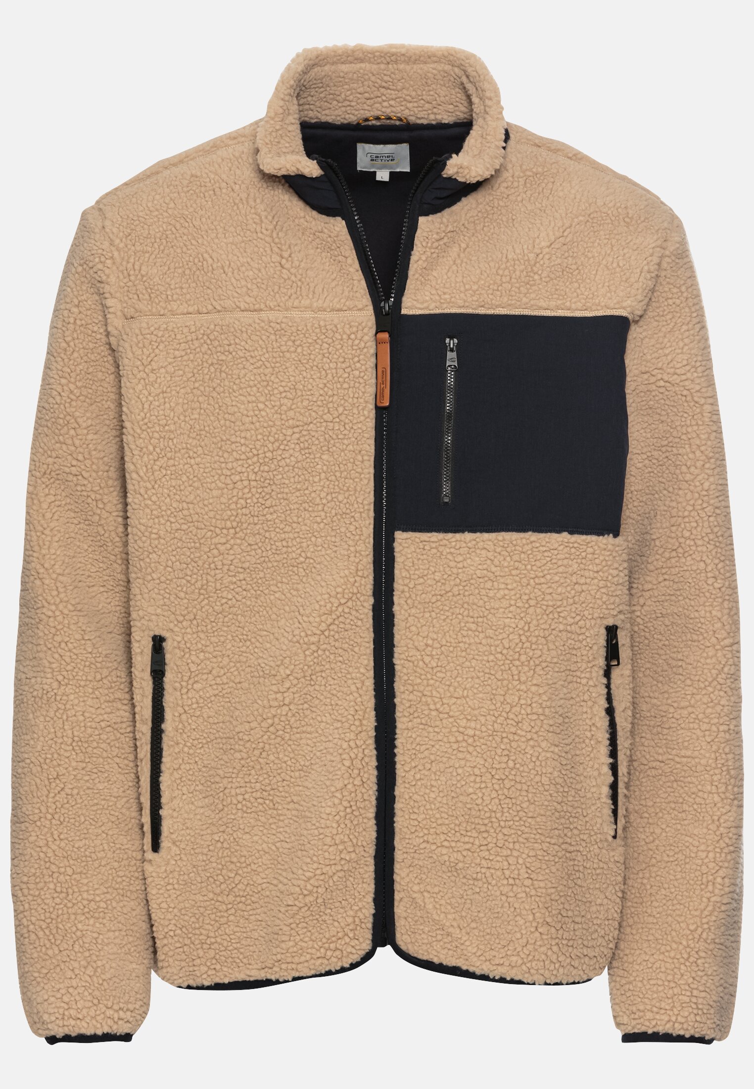 Men Fleece overshirt with stand-up collar Beige frontal front