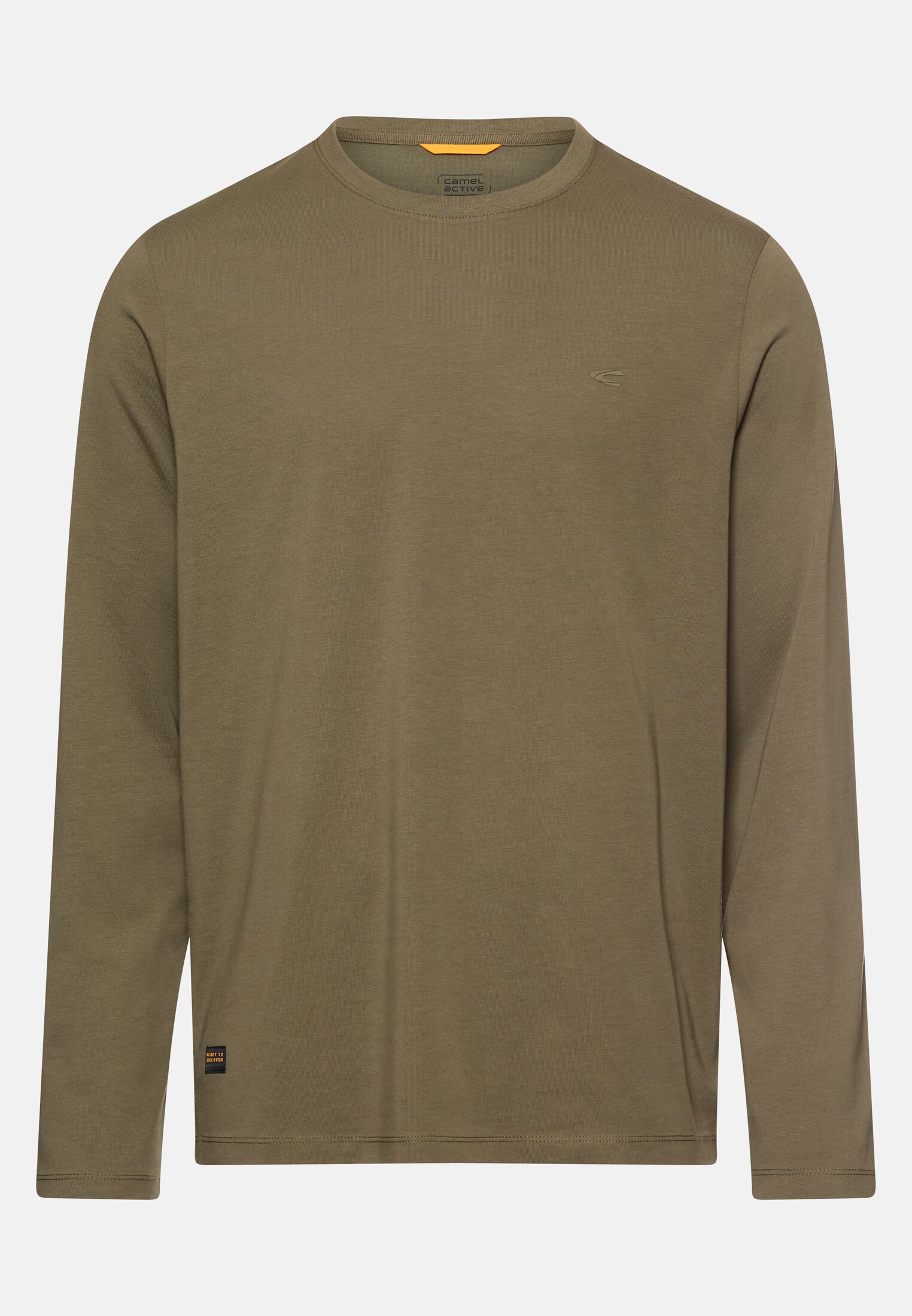 Men fleXXXactive® Long Sleeve Shirt with Crew Neck Olive Green frontal front