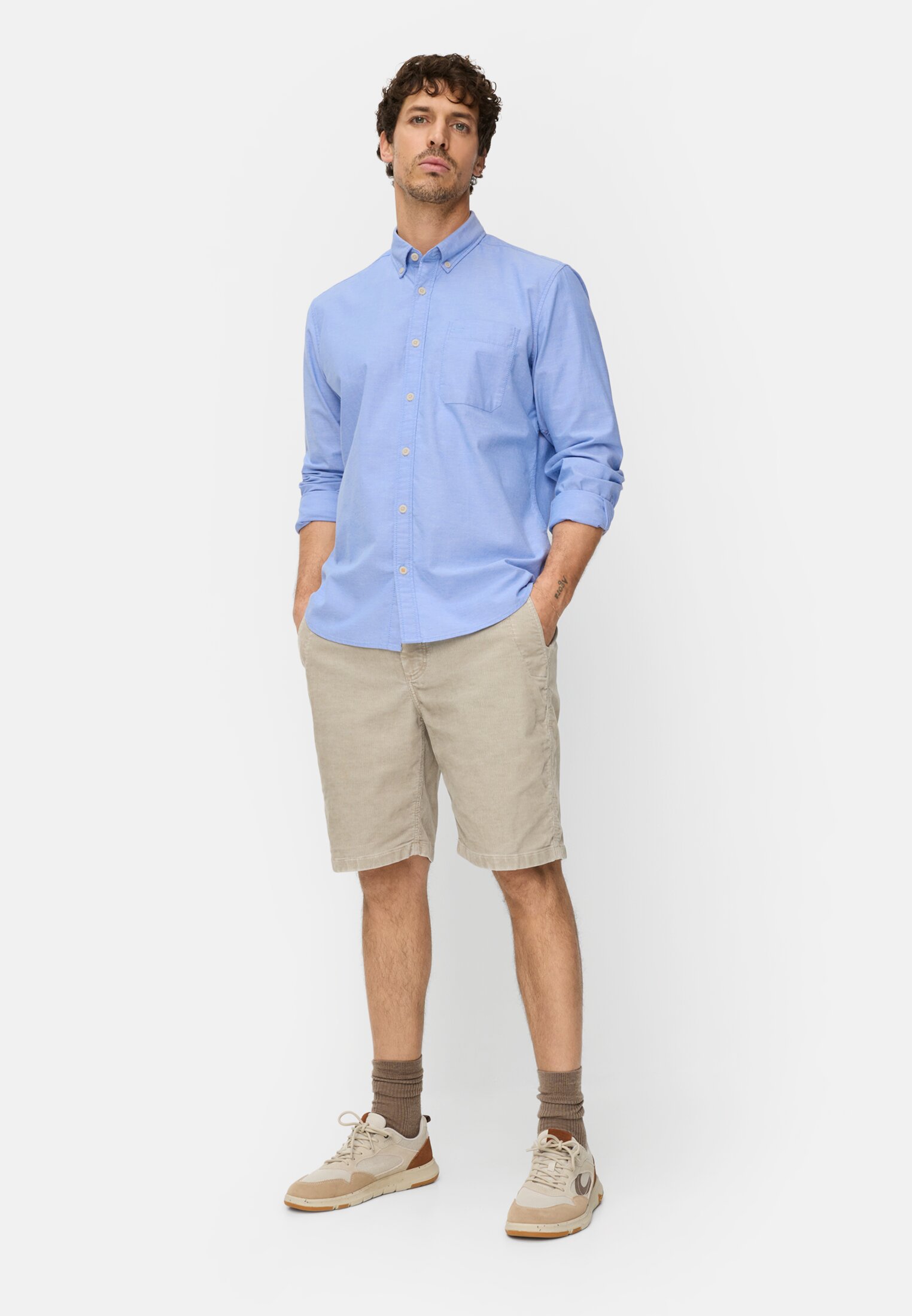 Heren Overhemd met lange mouwen en knopenlijst Blauw gedragen voor lichaam compleet 