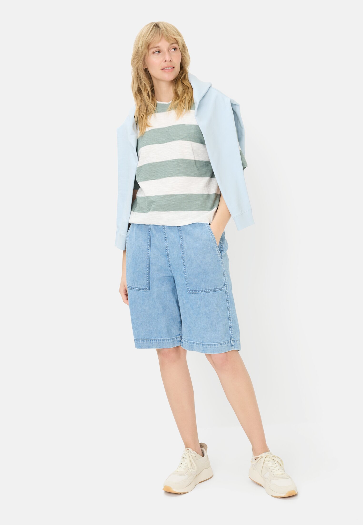 Vrouwen 1/2-mouw shirt van puur katoen Jadeblauw gedragen voor lichaam compleet 